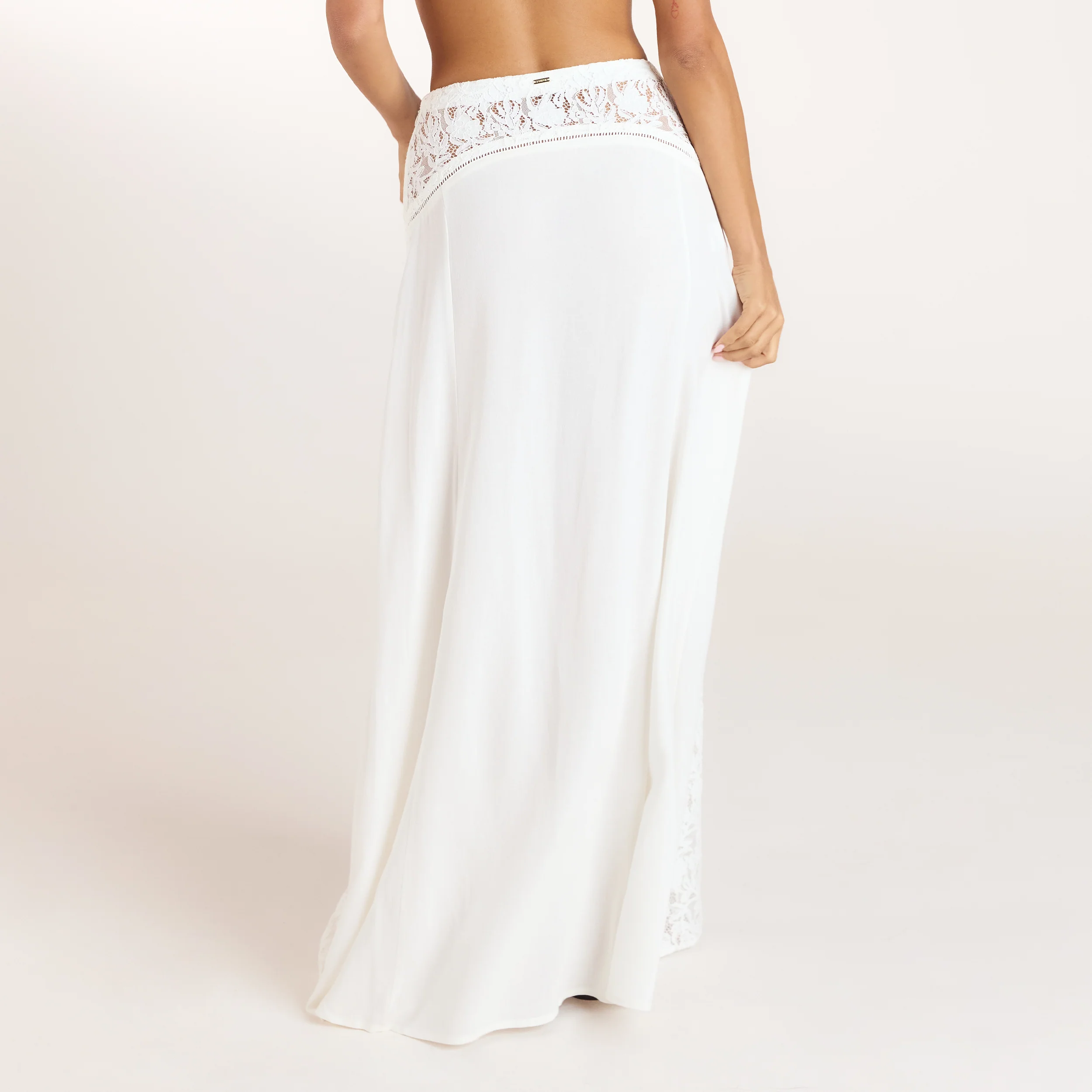 Lace Insert Maxi Skirt - Cream - Image 3