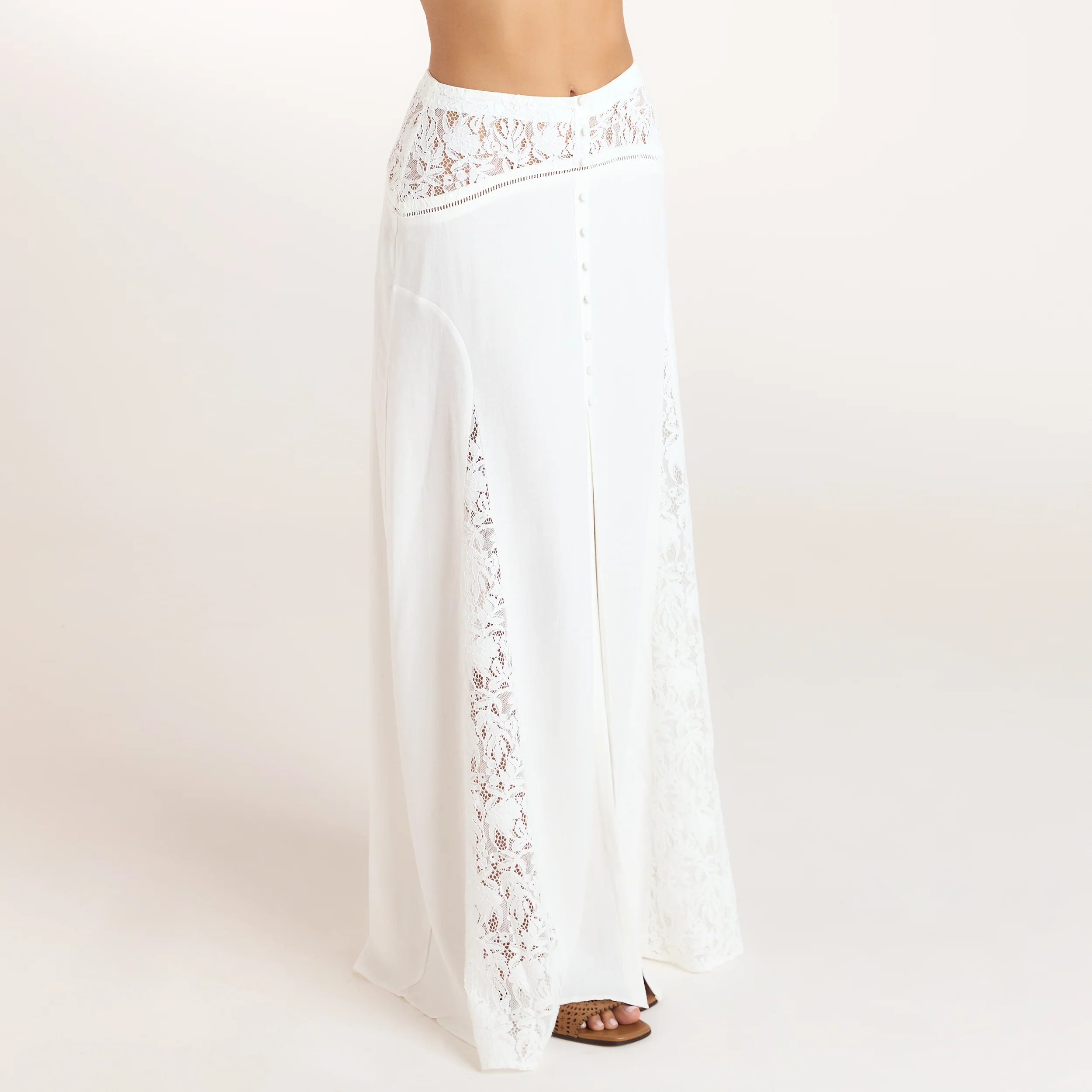 Lace Insert Maxi Skirt - Cream - Image 7