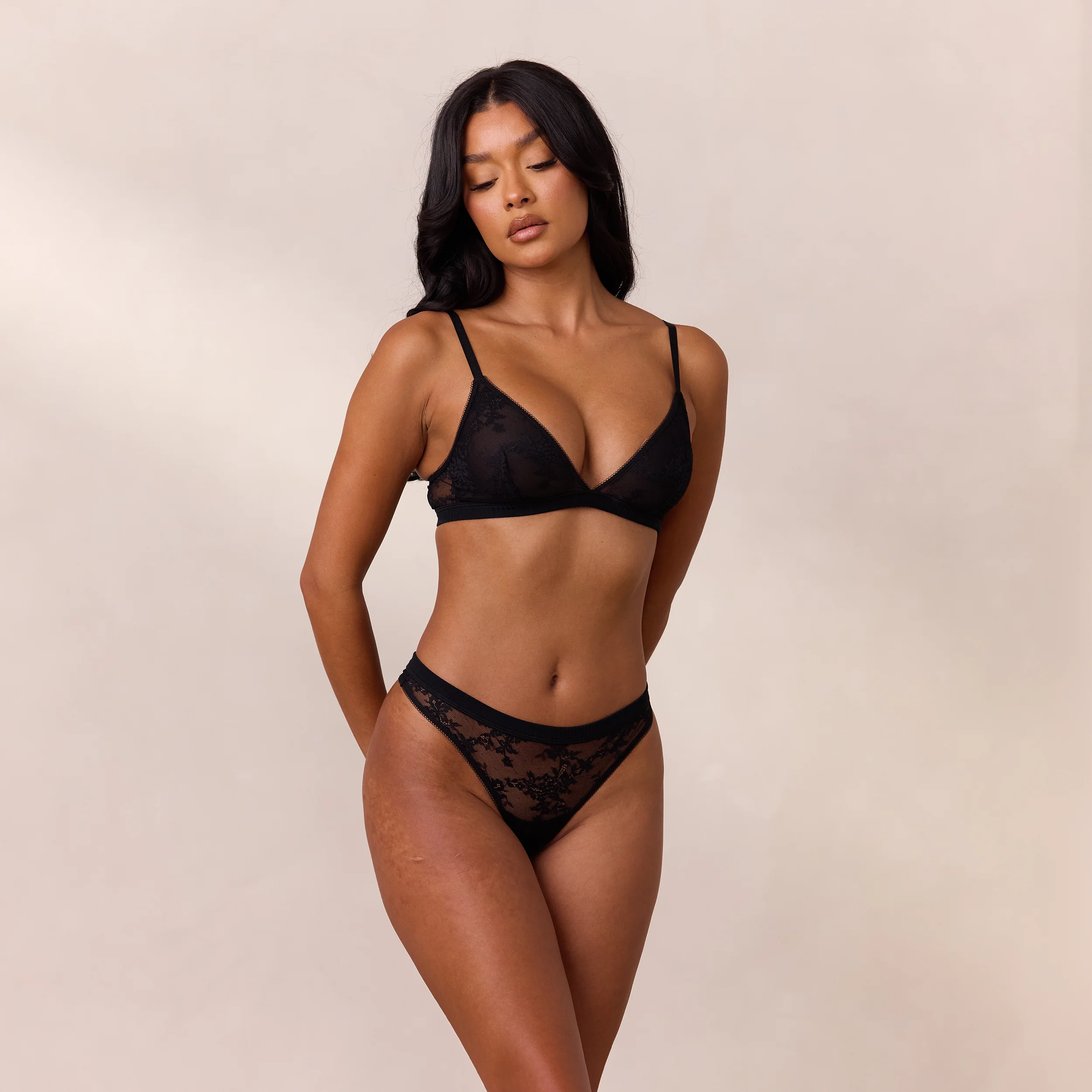Lace Triangle Bralette - Black - Image 3