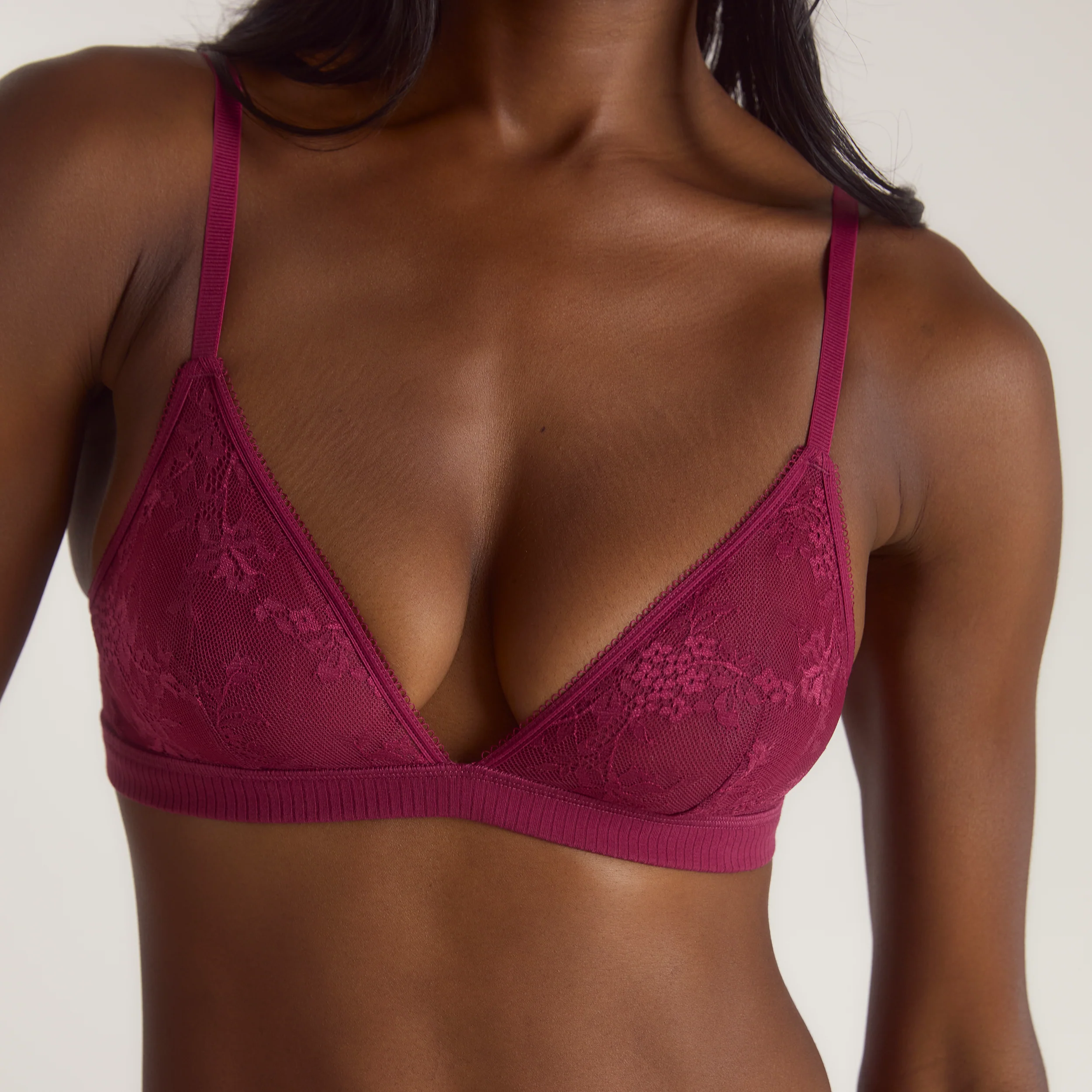 Lace Triangle Bralette - Maroon - Image 2