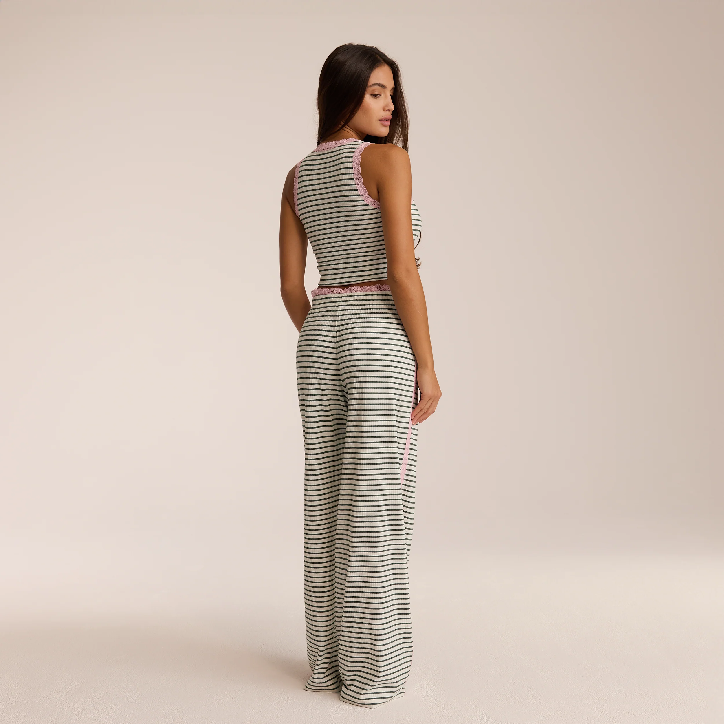 Lace Vest Pajama Top - Green Stripe - Image 6