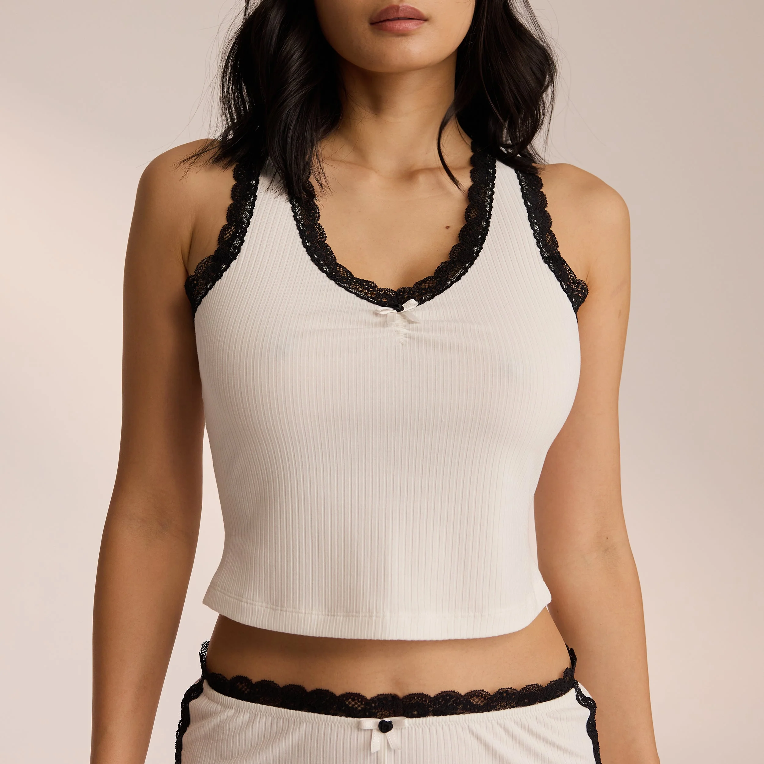 Lace Vest Pajama Top - White - Image 5