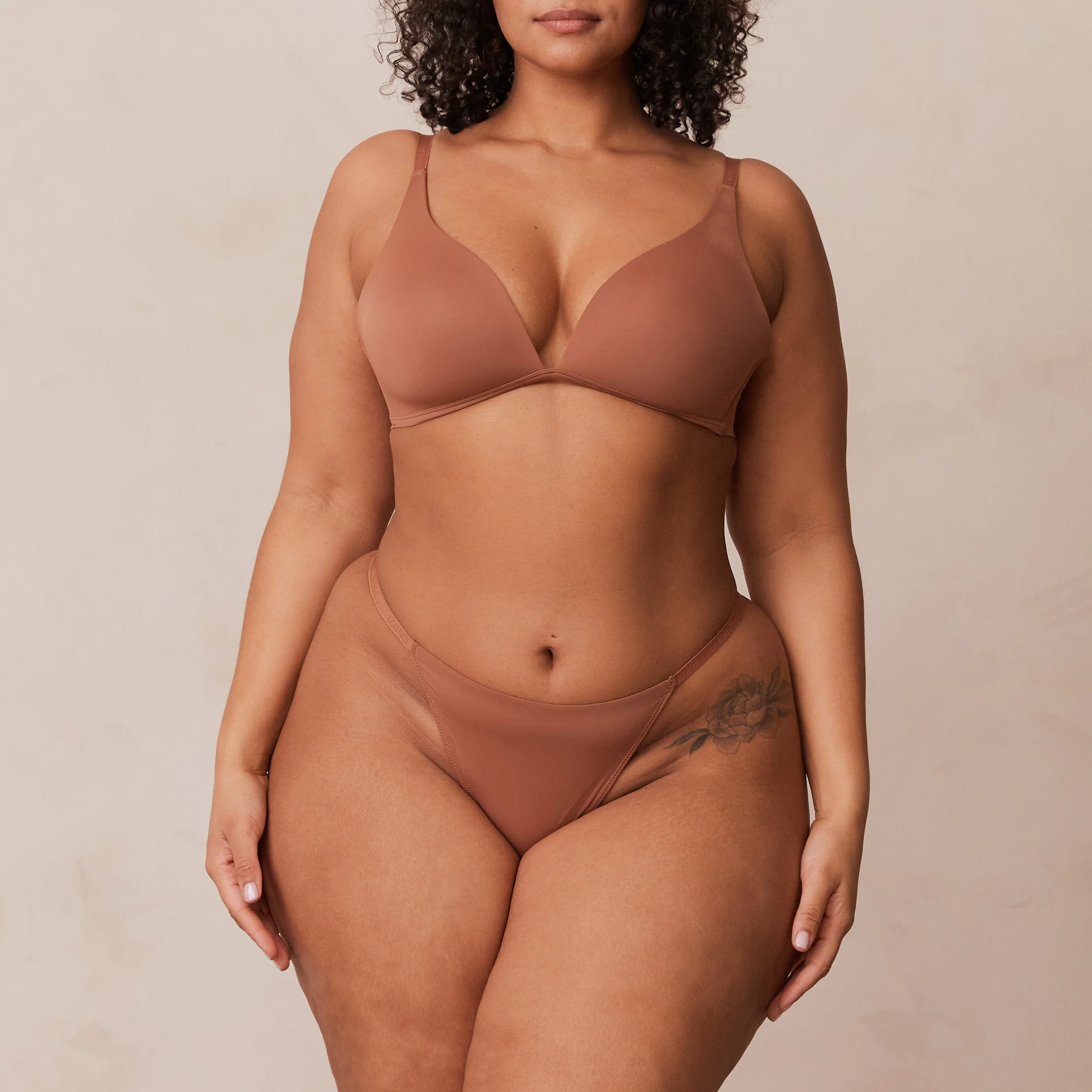 Light Non-wire Plunge T-shirt Bra  - Mocha - Image 9
