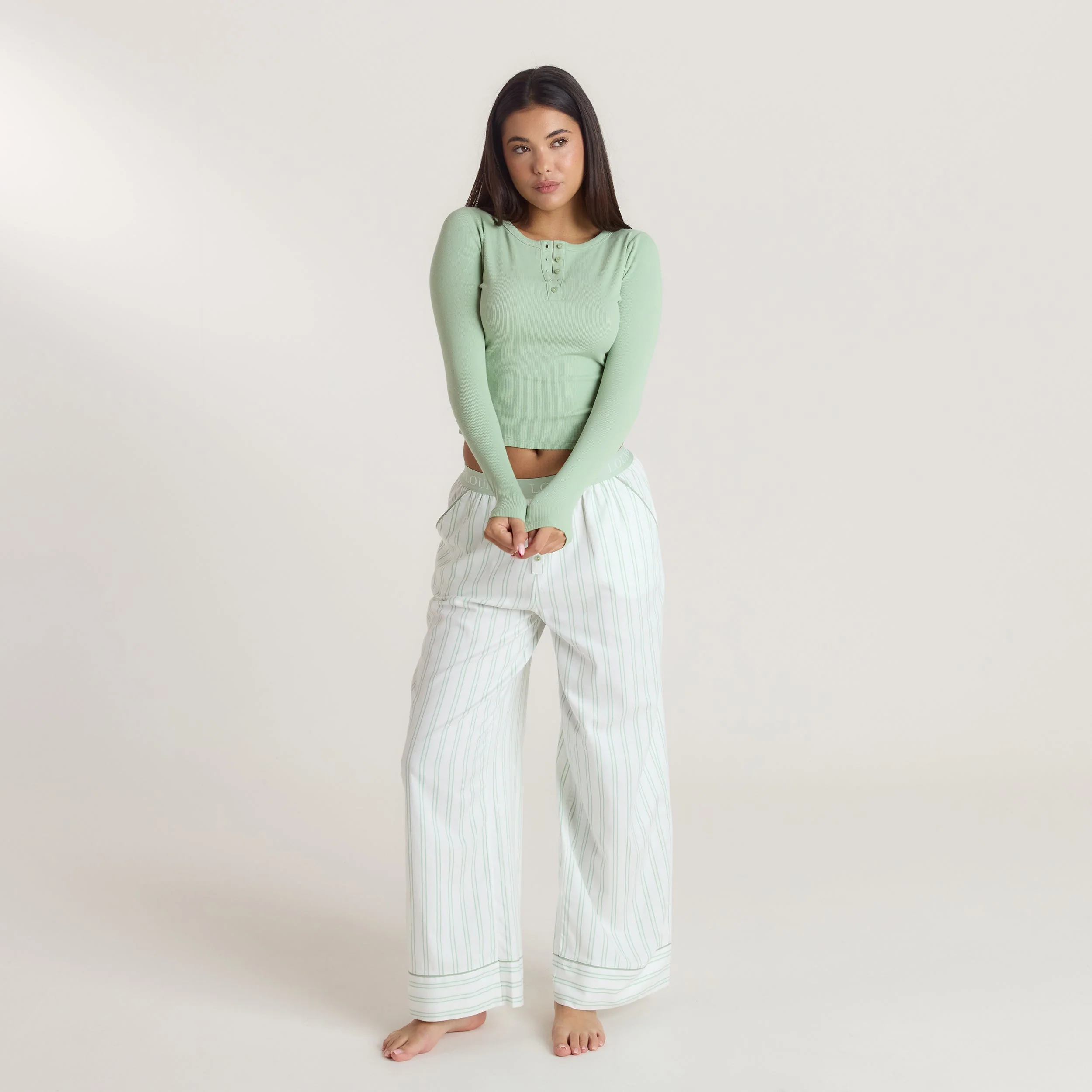 Mistletoe Henley Pajama Top - Sage - Image 4