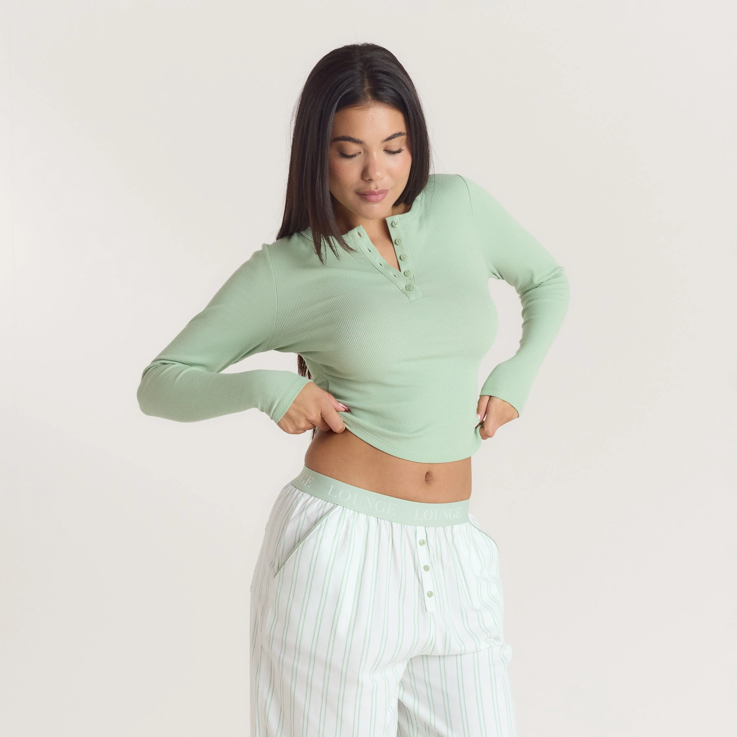 Mistletoe Henley Pajama Top - Sage - Image 6