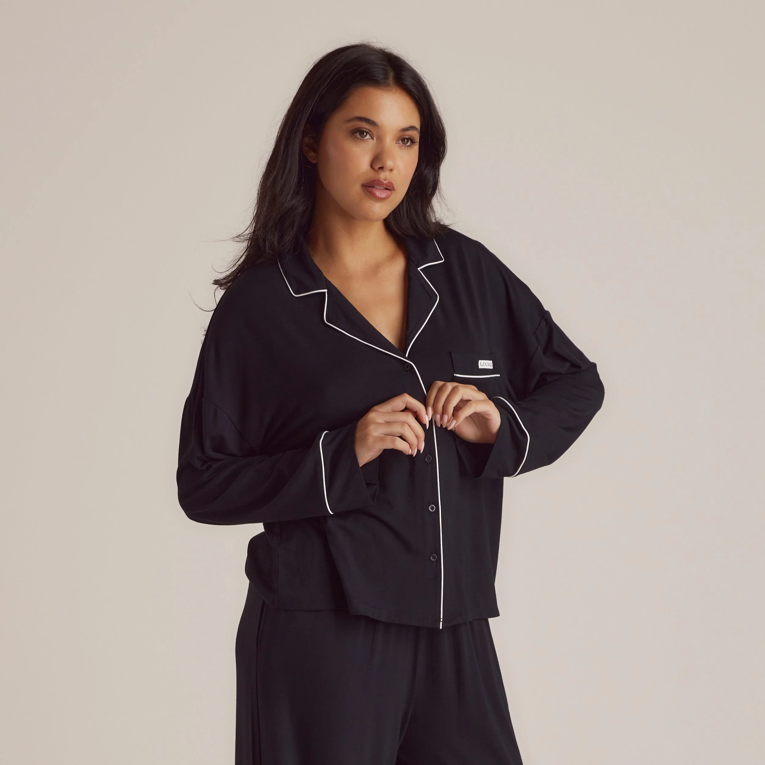Modal Pajama Shirt - Black - Image 5