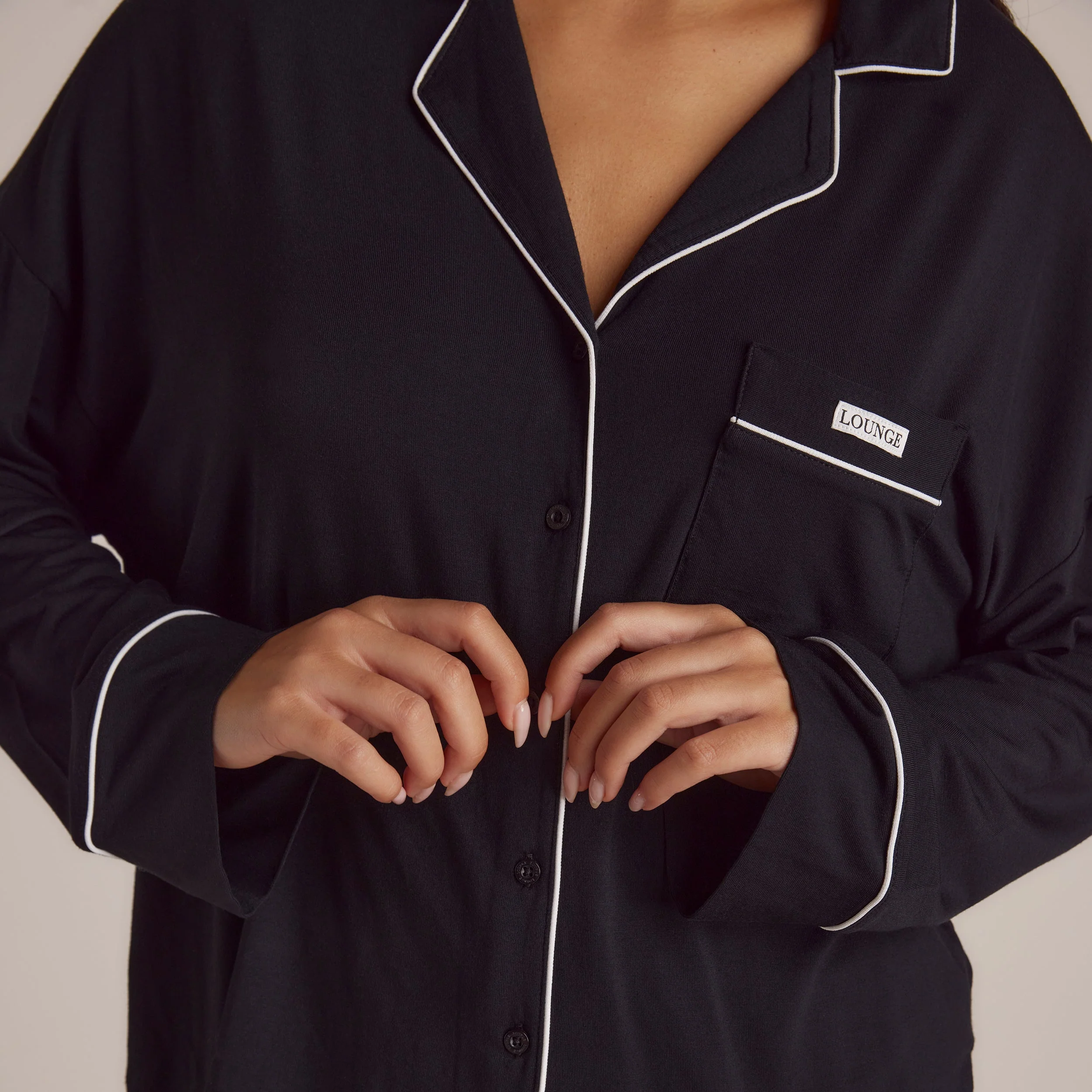 Modal Pajama Shirt - Black - Image 6