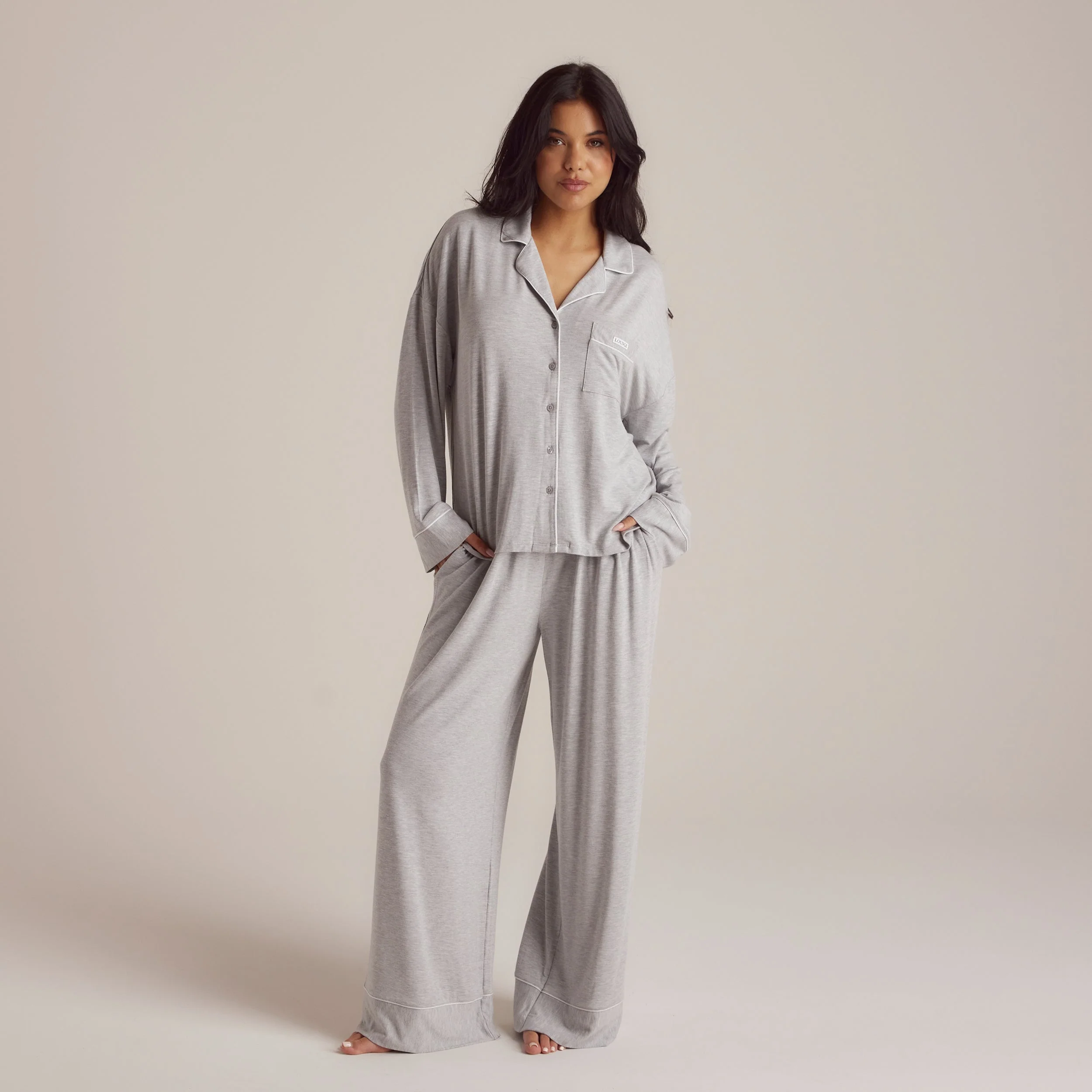 Modal Pajama Shirt - Grey Marl - Image 3