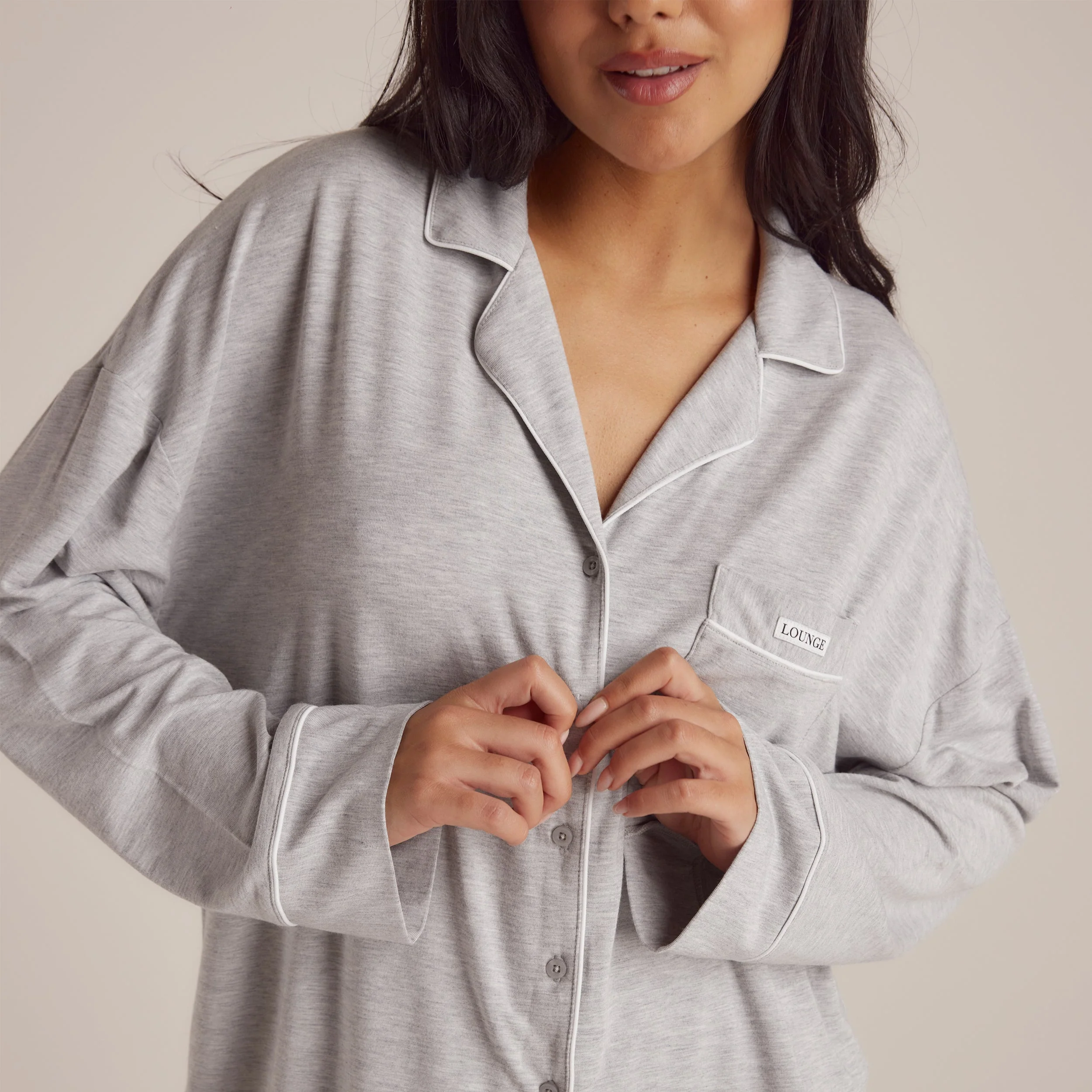 Modal Pajama Shirt - Grey Marl - Image 4