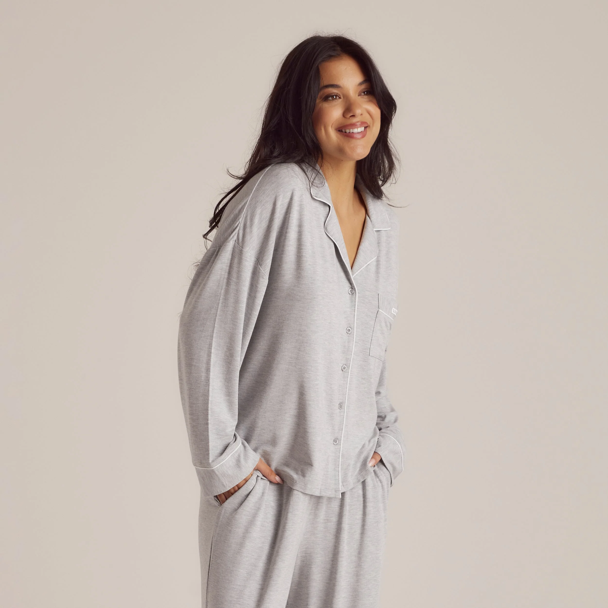 Modal Pajama Shirt - Grey Marl - Image 5