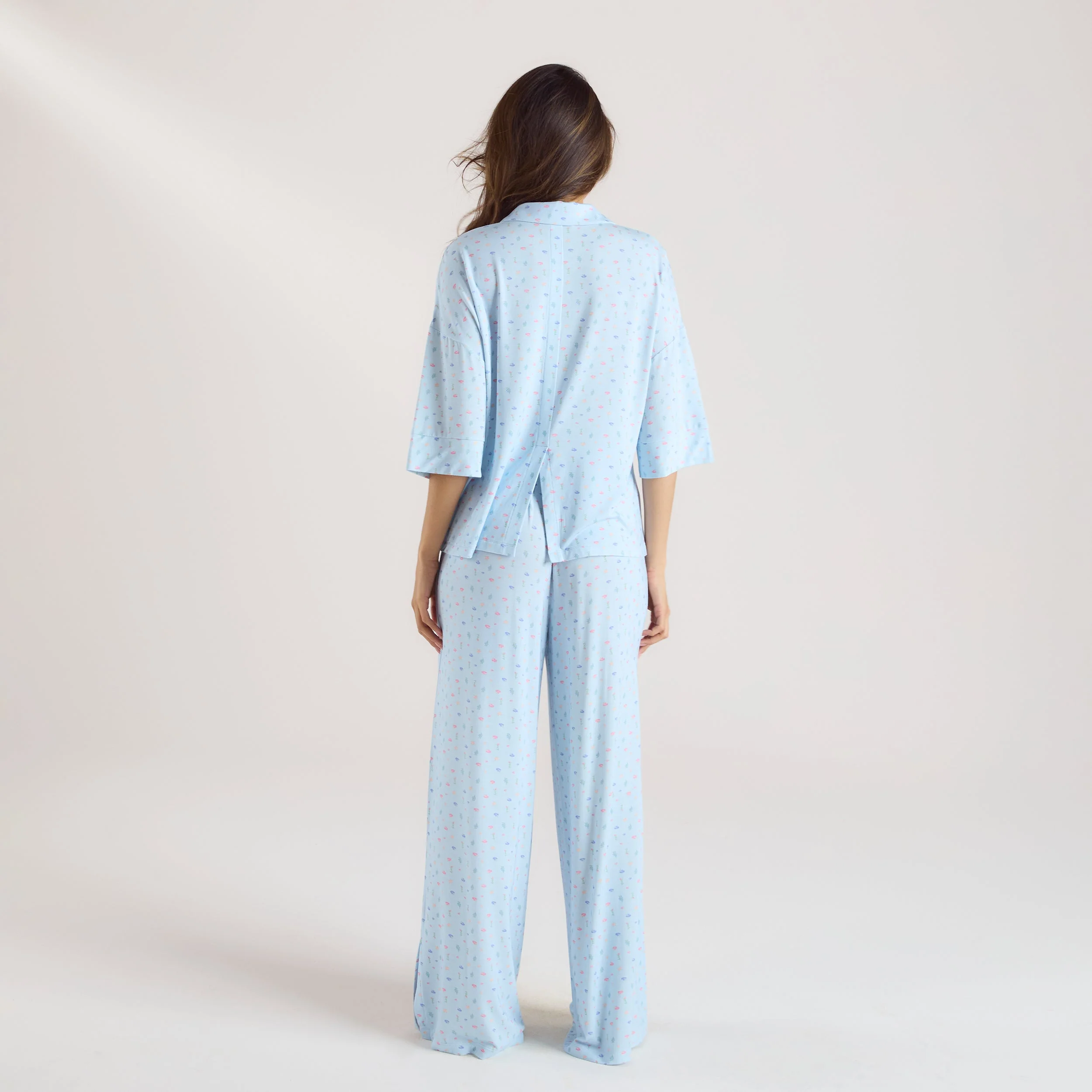 Modal Short Sleeve Pajama Shirt - Blue Floral - Image 5