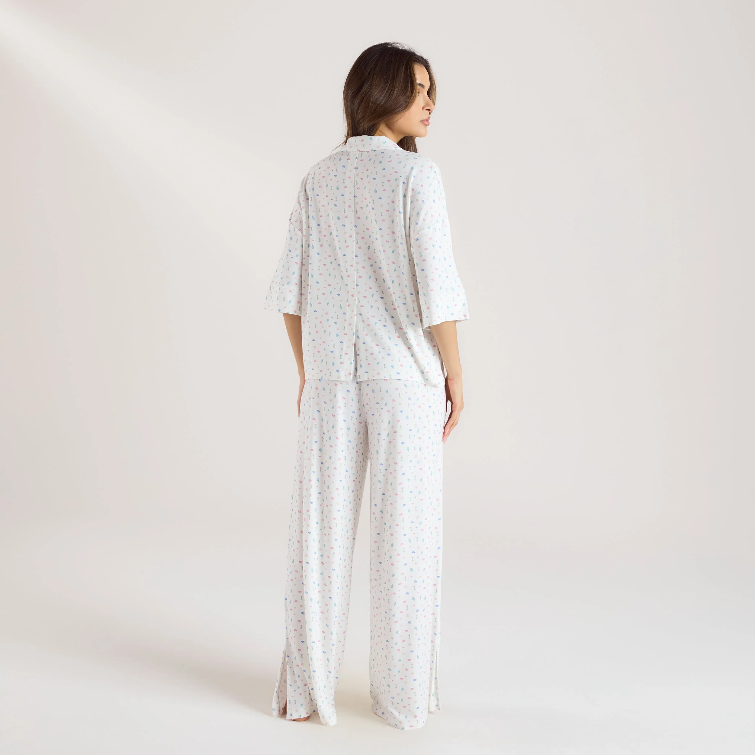 Modal Short Sleeve Pajama Shirt - White Floral - Image 6