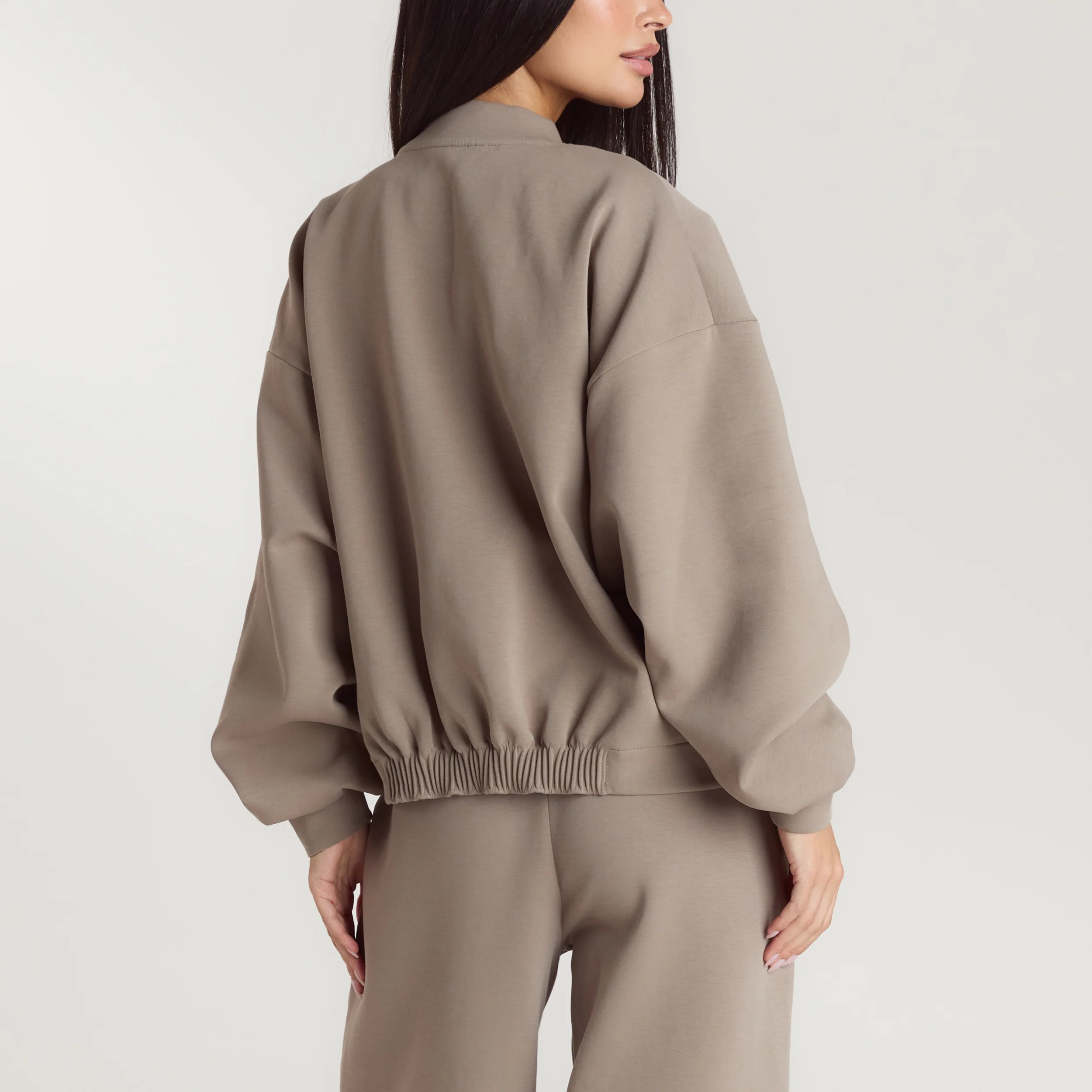 Neoprene Bomber Jacket - Taupe - Image 3