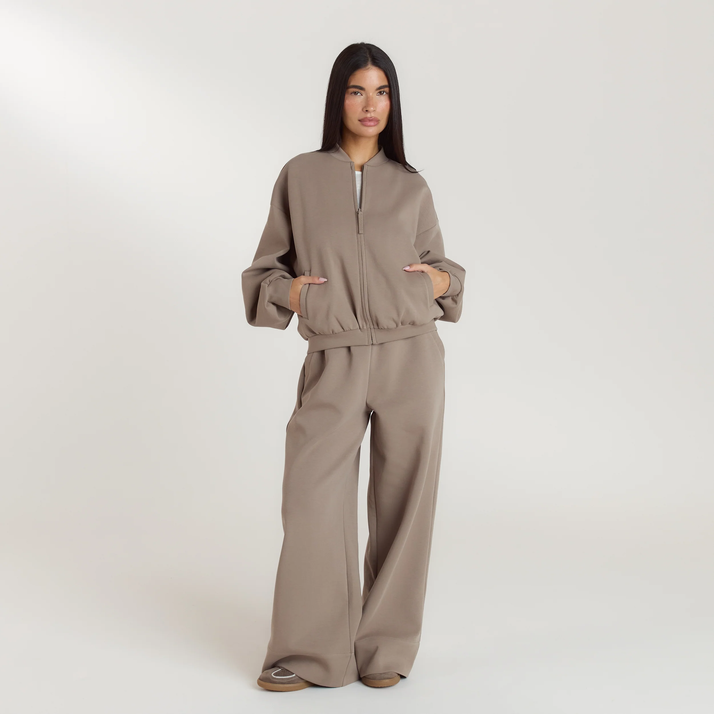 Neoprene Bomber Jacket - Taupe - Image 5