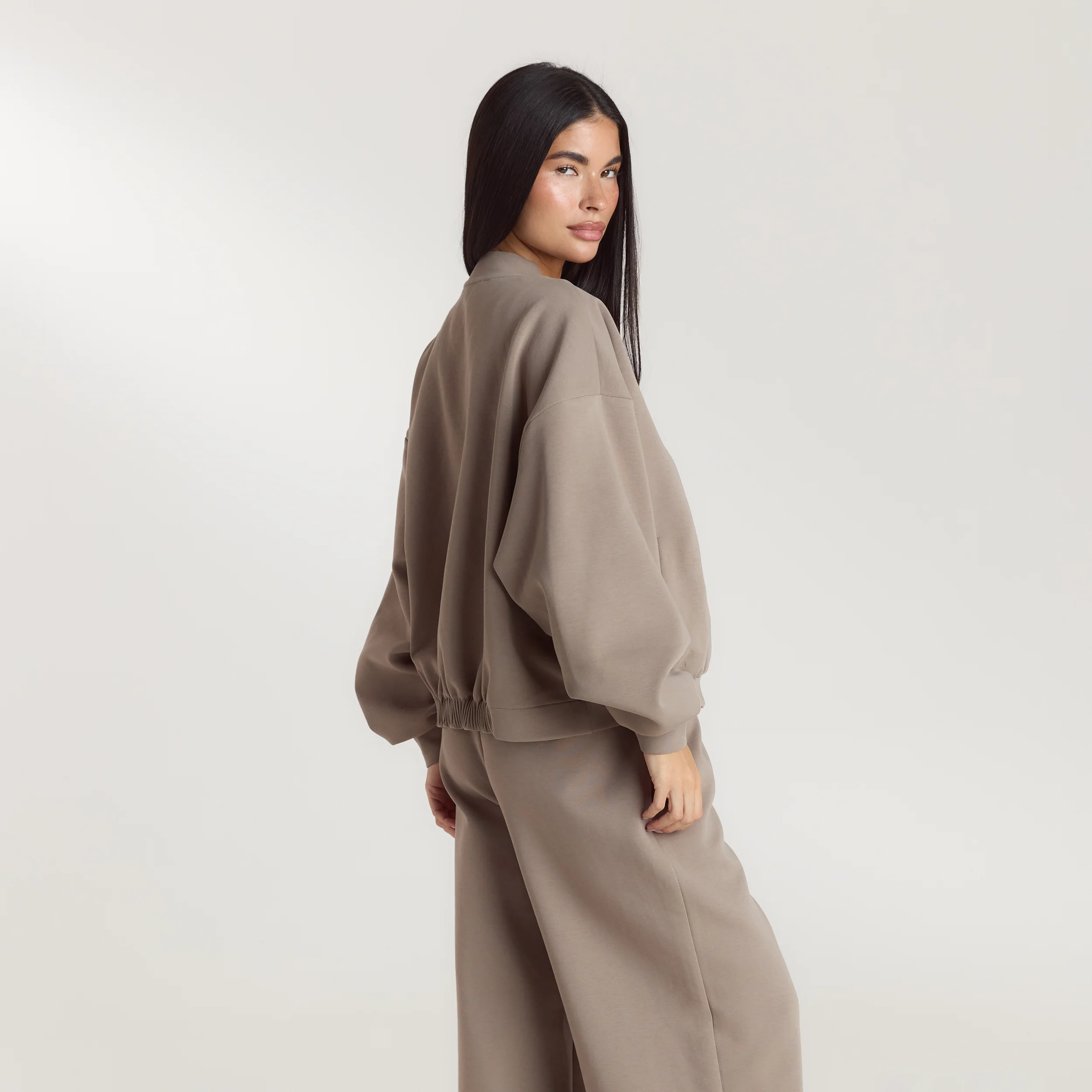 Neoprene Bomber Jacket - Taupe - Image 6