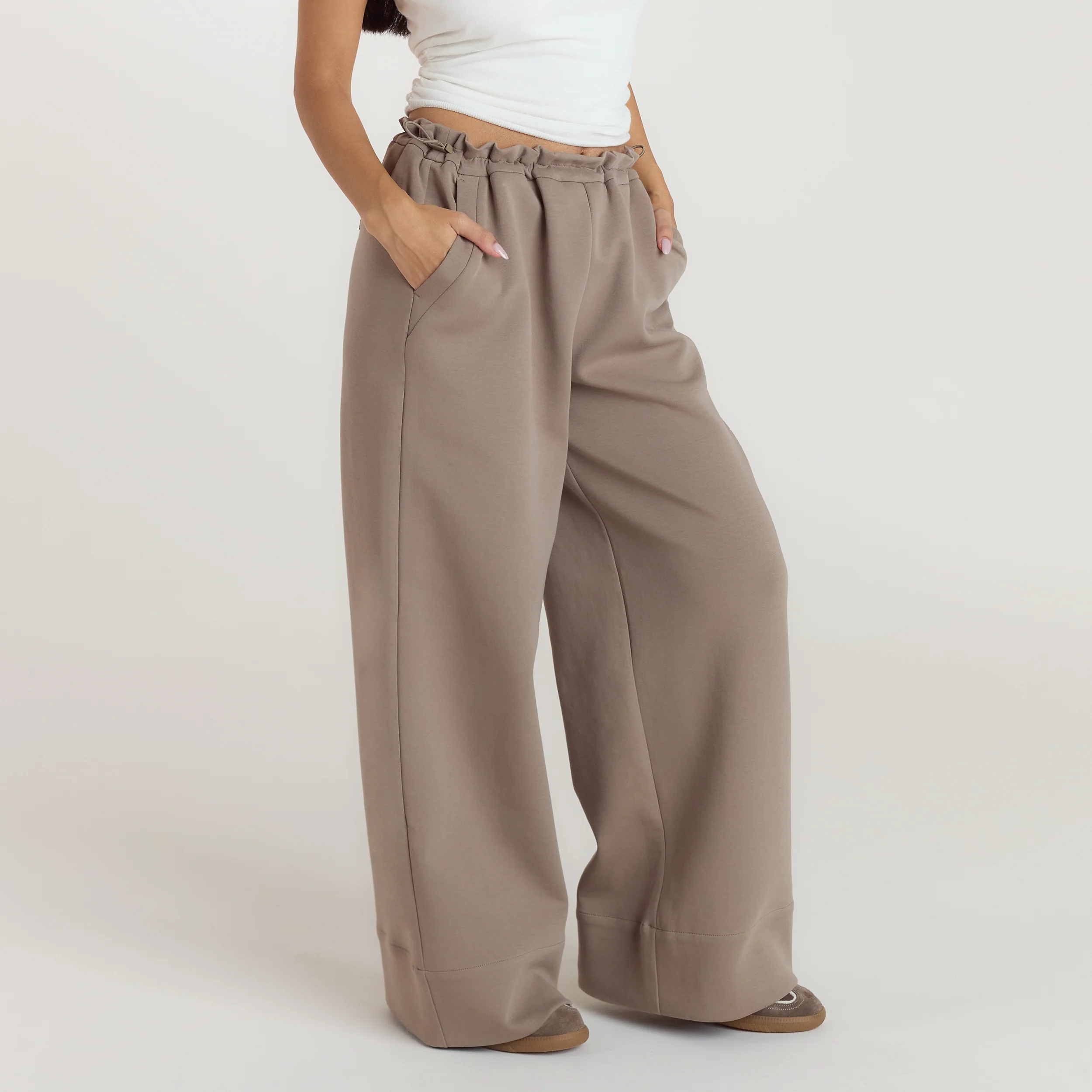 Neoprene Wide-Leg Joggers - Taupe - Image 5