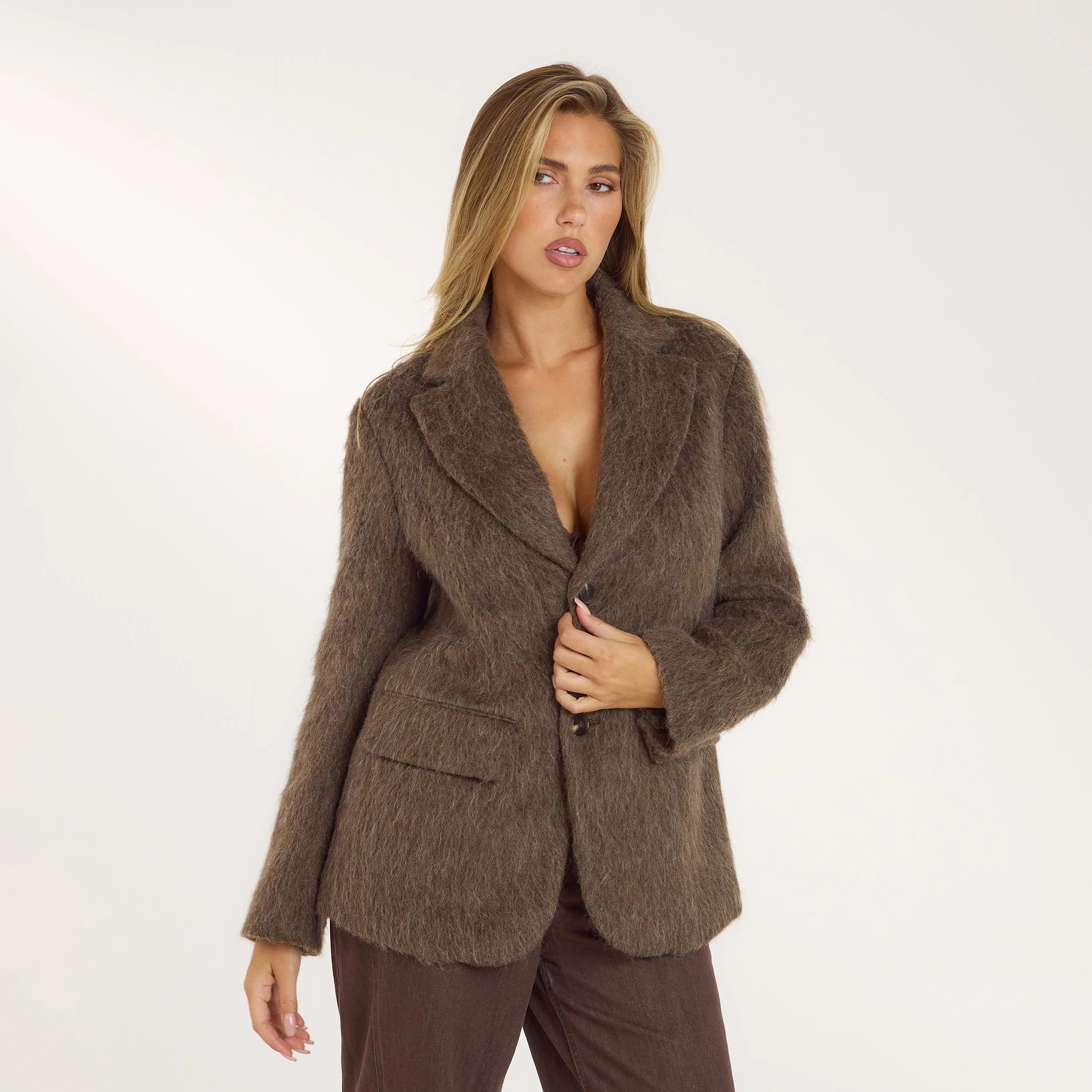 Oversized Wool Blend Blazer - Mink - Image 3