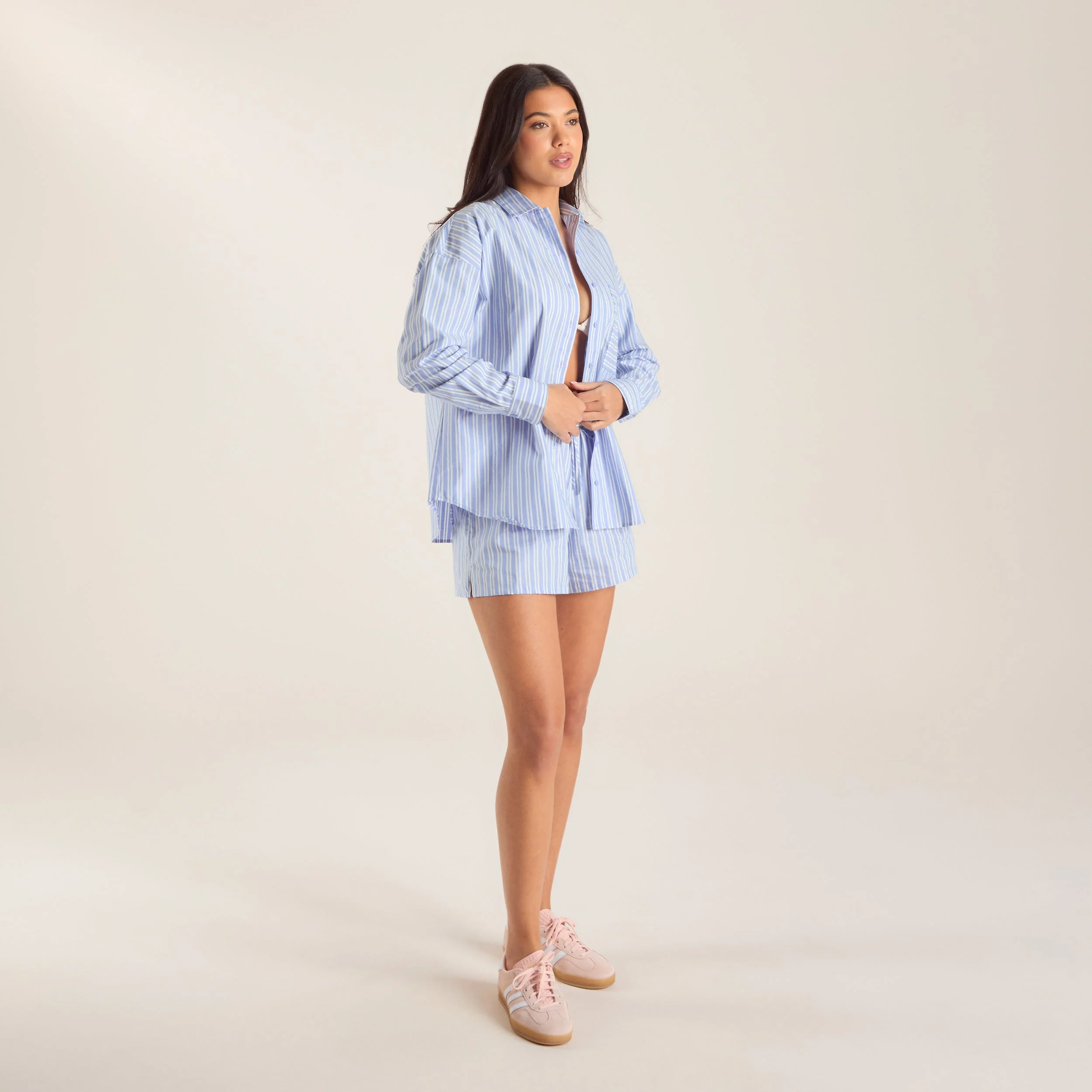 Oversized Pinstripe Shirt - Blue - Image 3