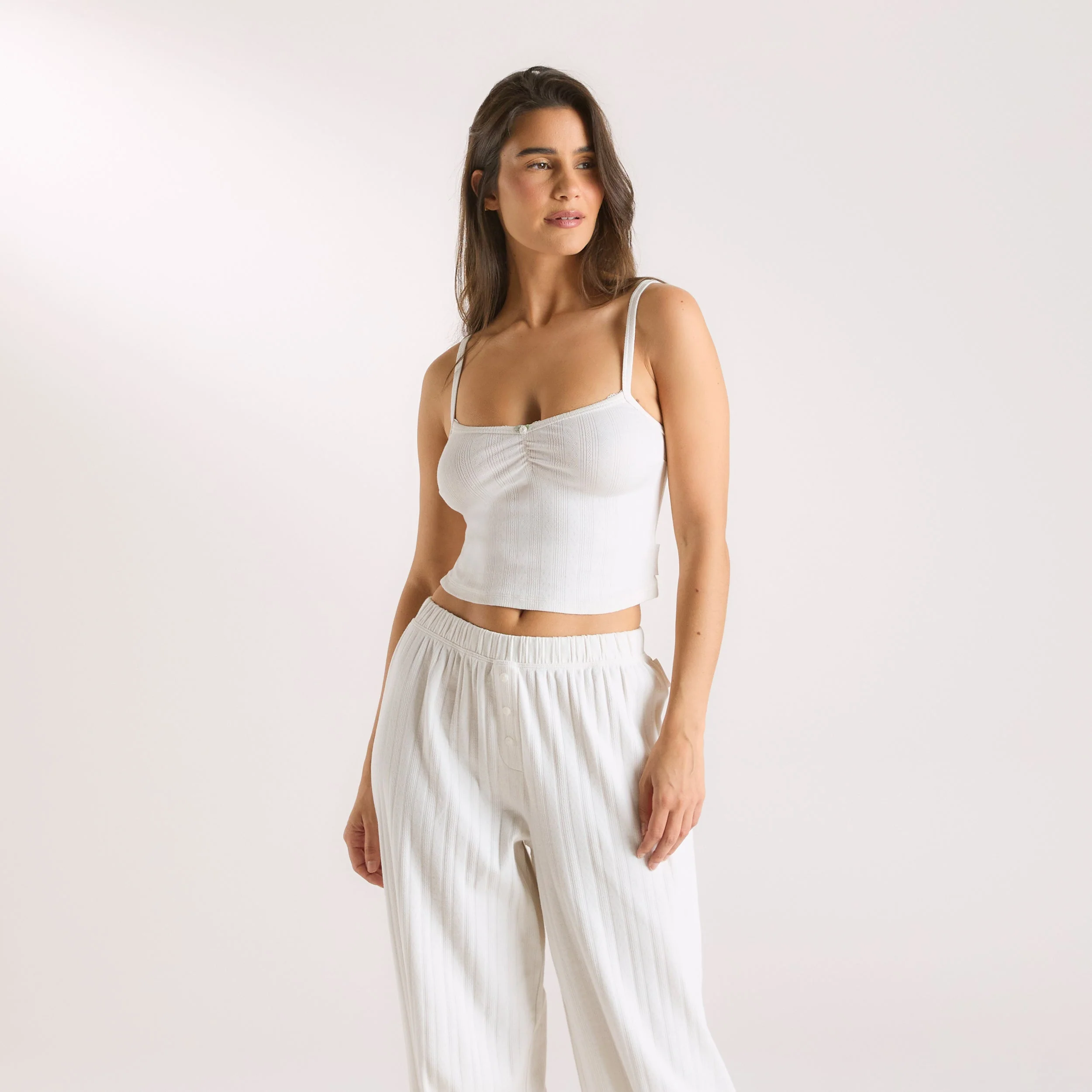 Pointelle Cami Pajama Top - Cream - Image 5