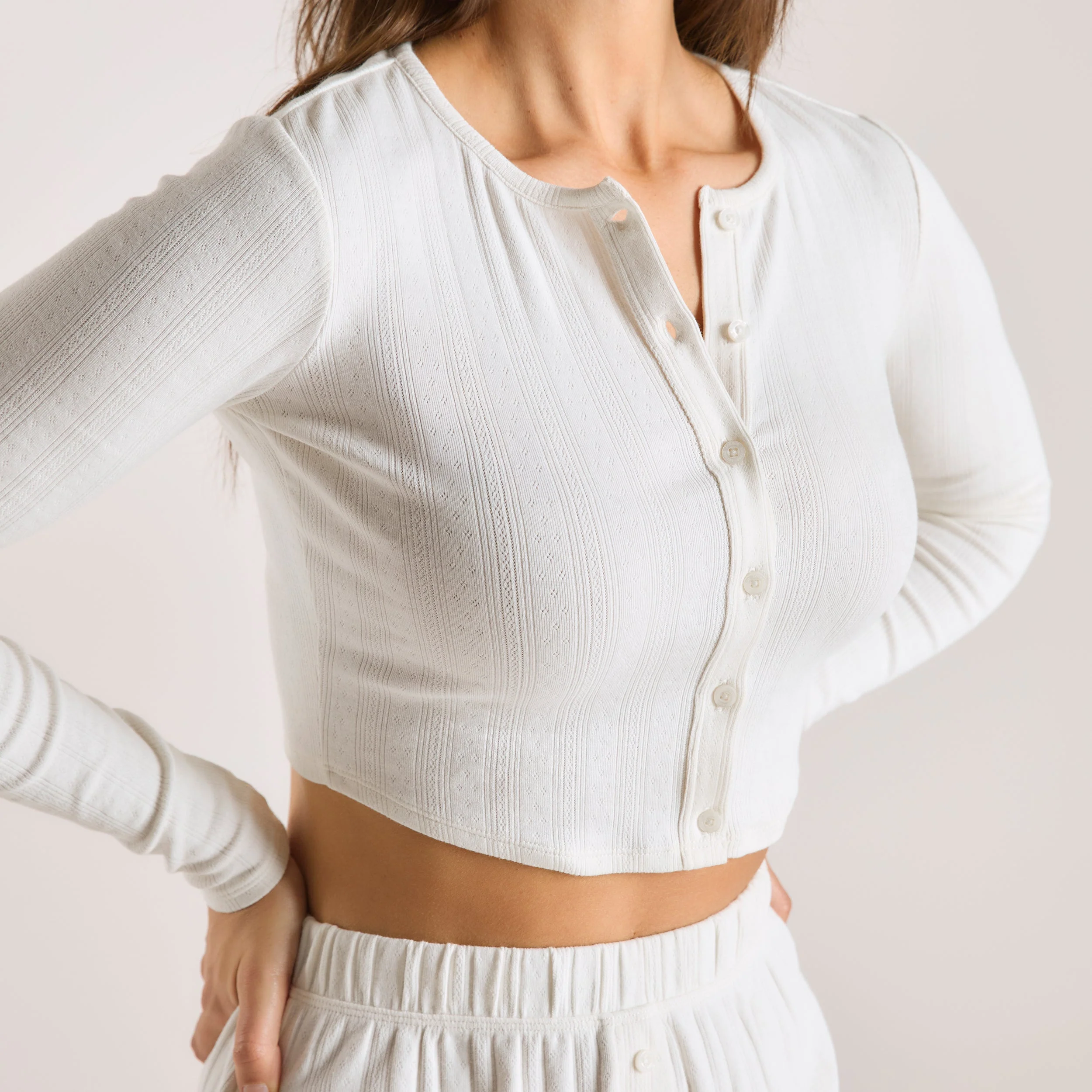 Pointelle Cardigan - Cream - Image 3