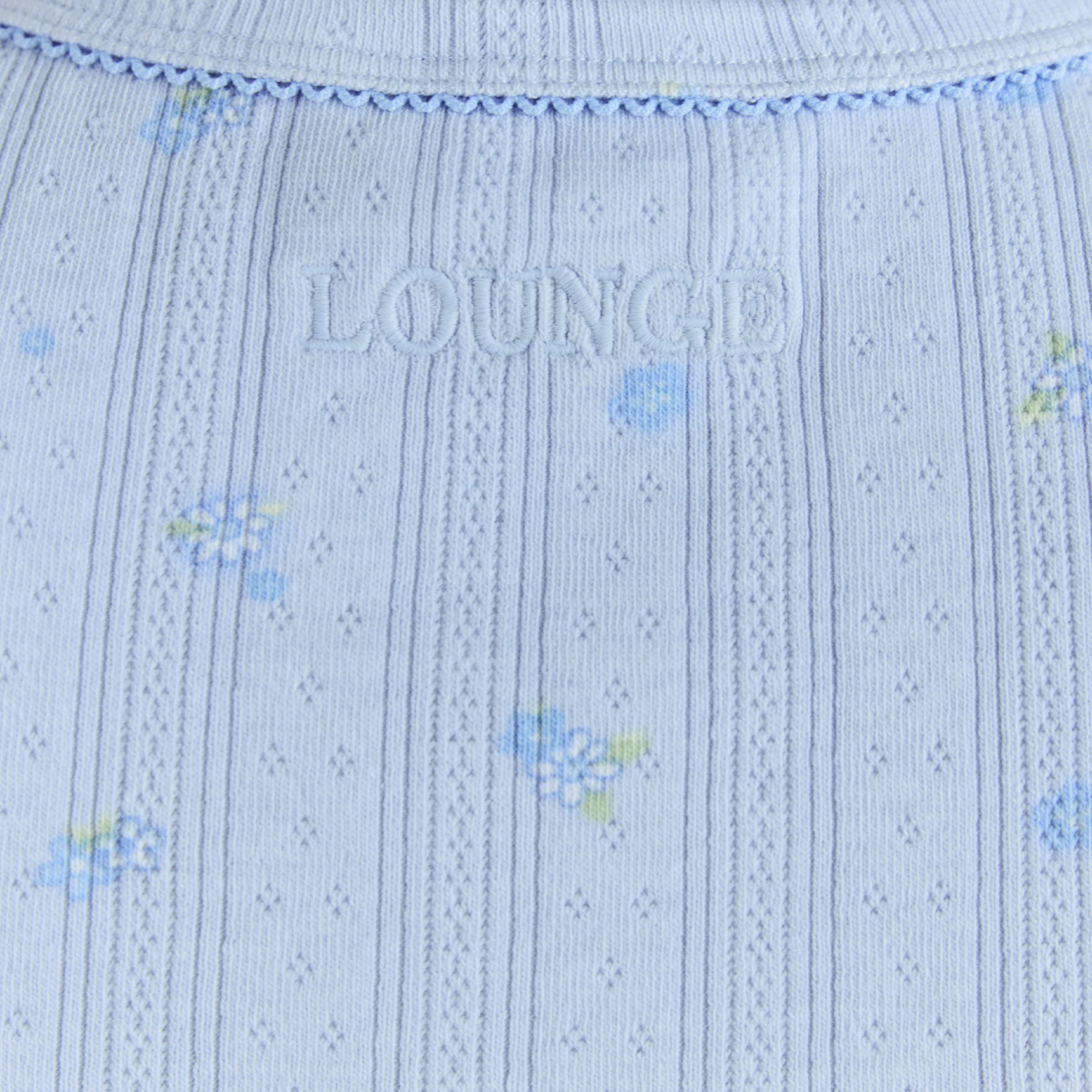 Pointelle Fitted Pajama Top - Blue Floral - Image 4