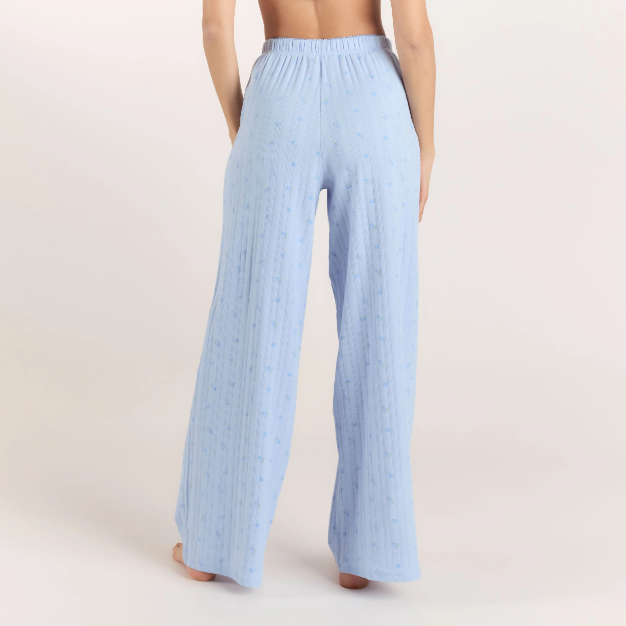 Pointelle Pajama Pants - Blue Floral - Image 2