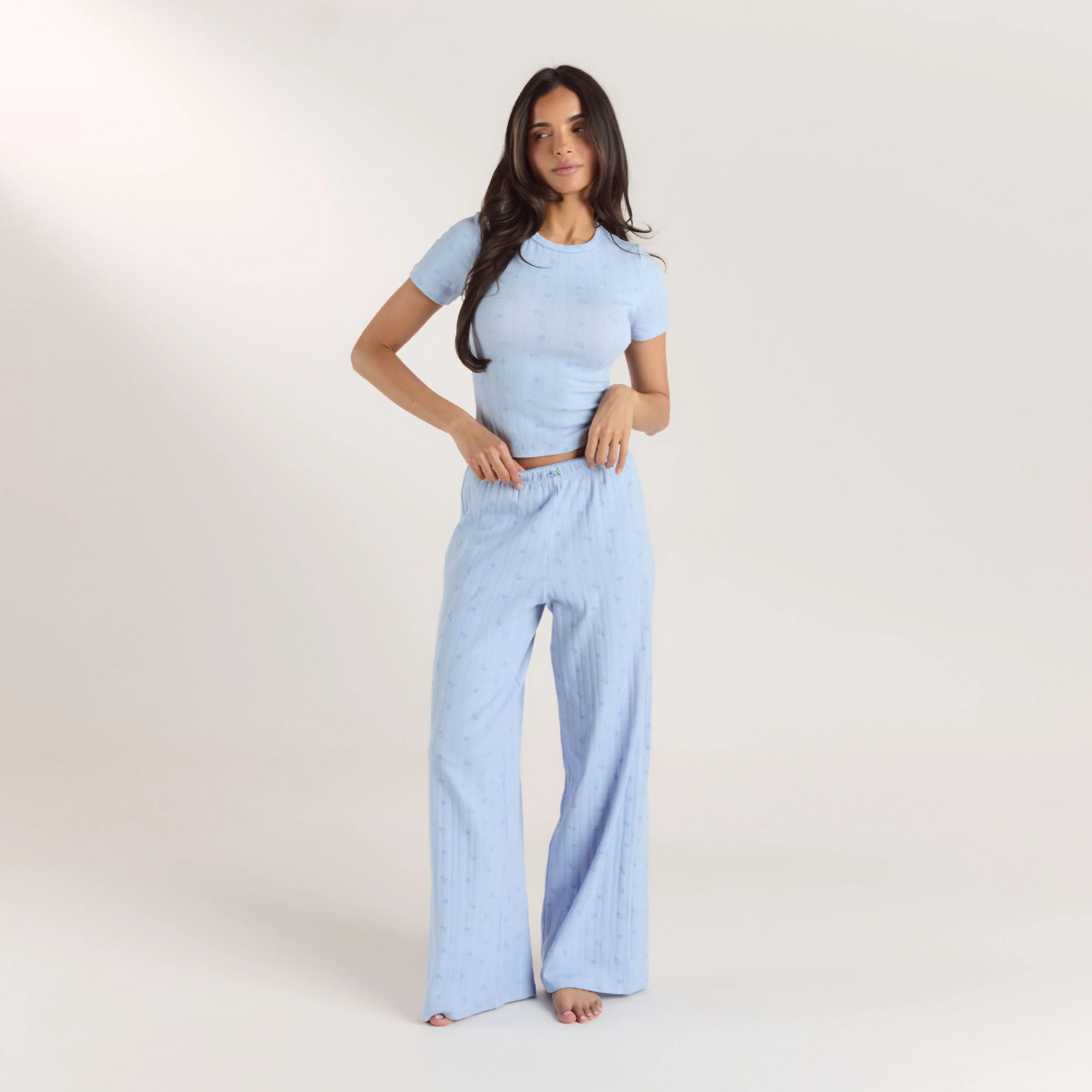 Pointelle Pajama Pants - Blue Floral - Image 3