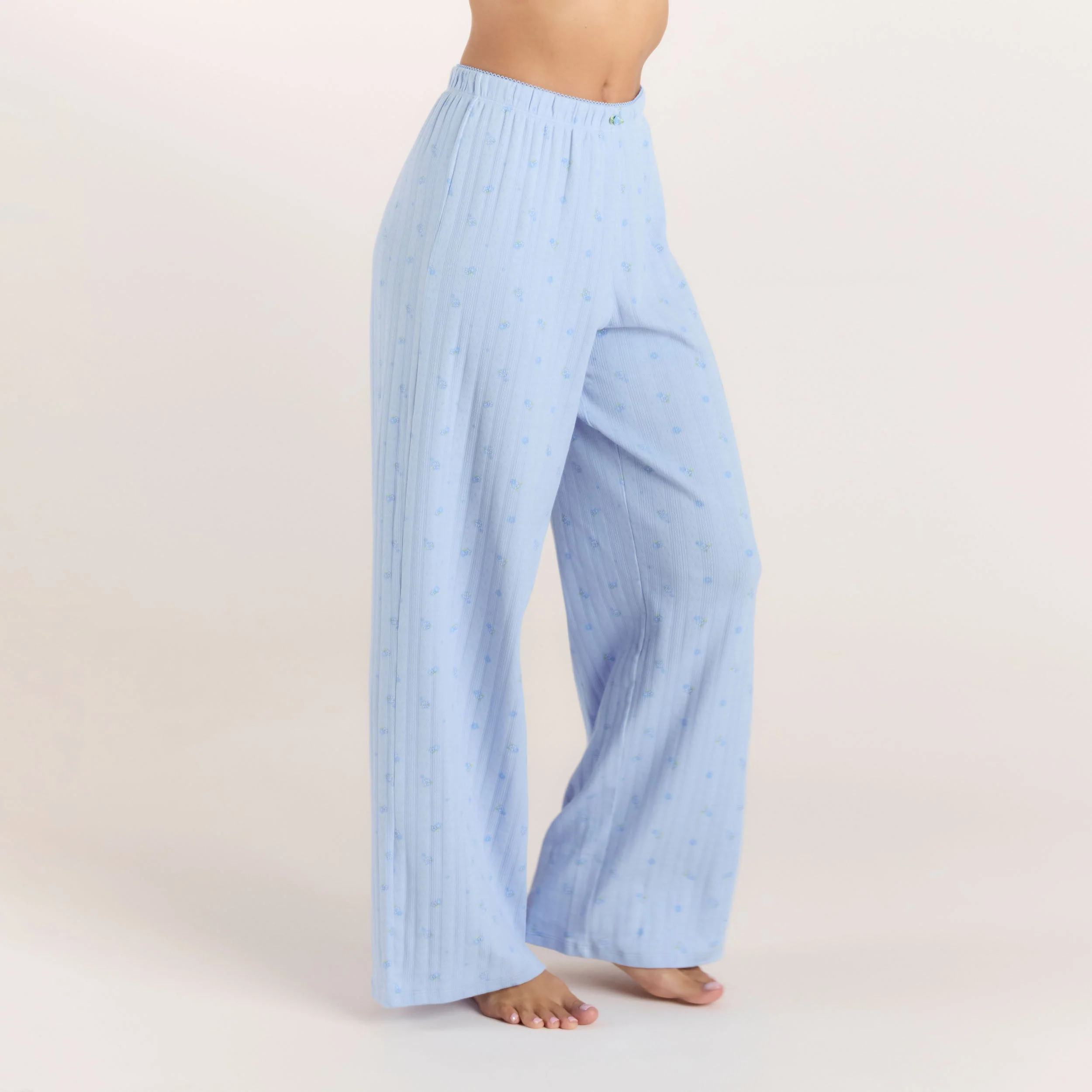 Pointelle Pajama Pants - Blue Floral - Image 5
