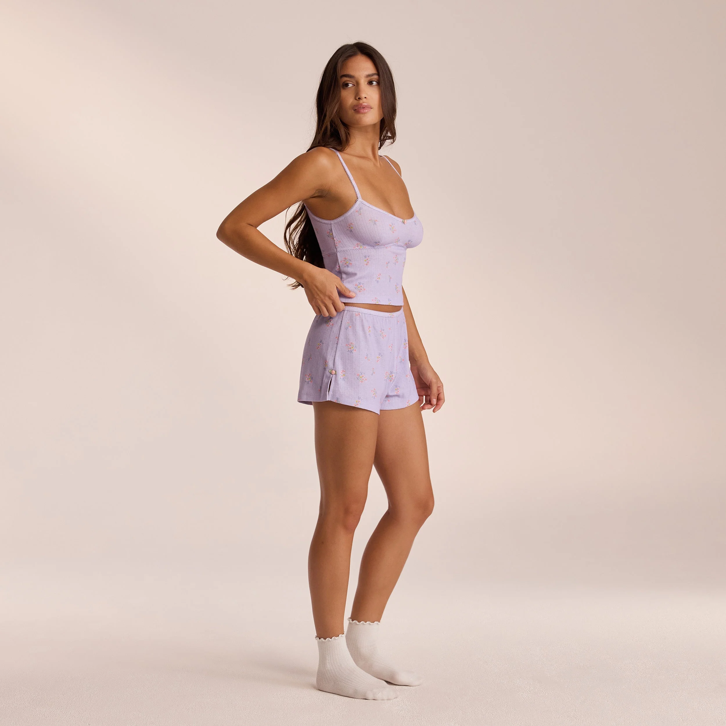 Pointelle Pajama Shorts - Lilac Floral - Image 3