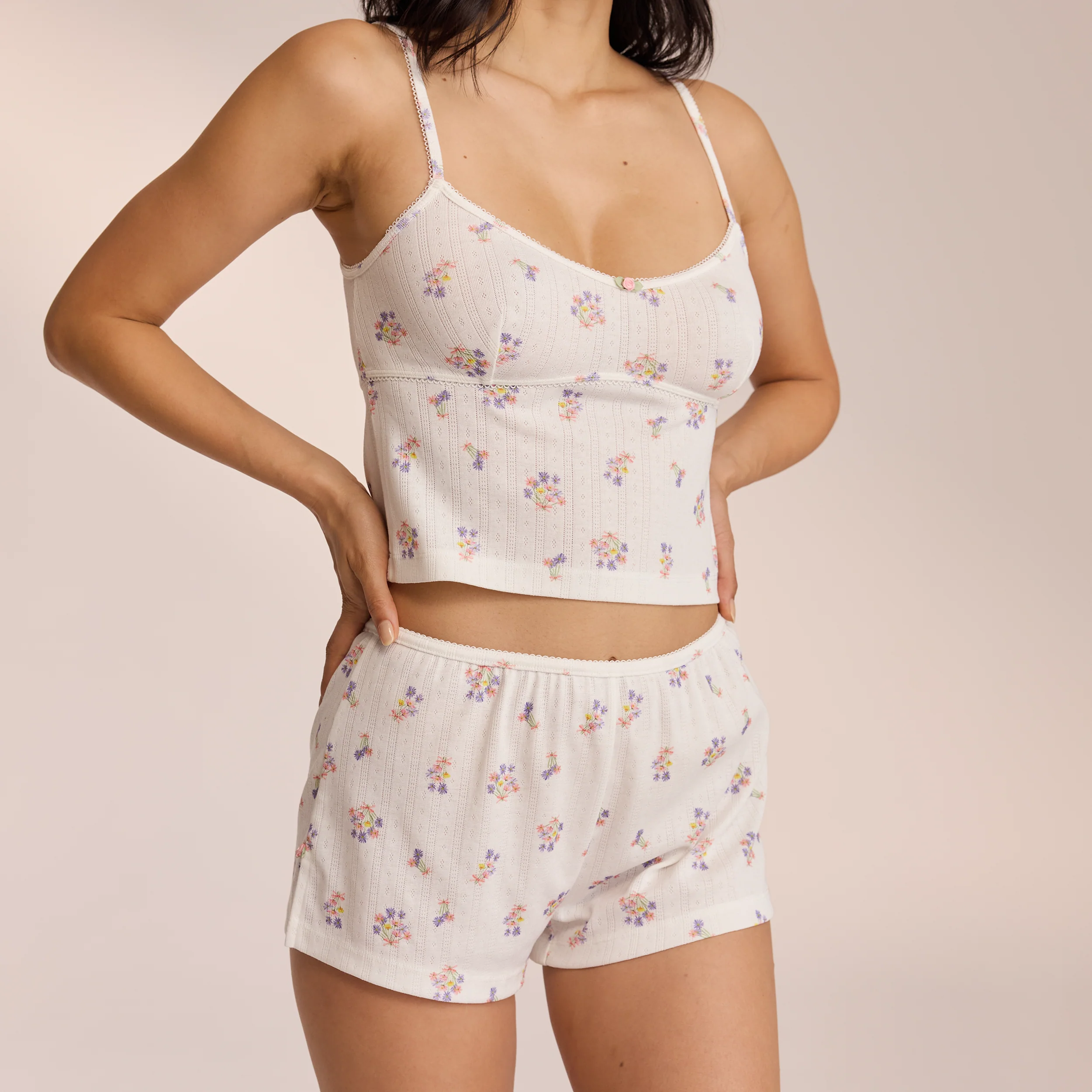 Pointelle Pajama Shorts - White Floral - Image 6