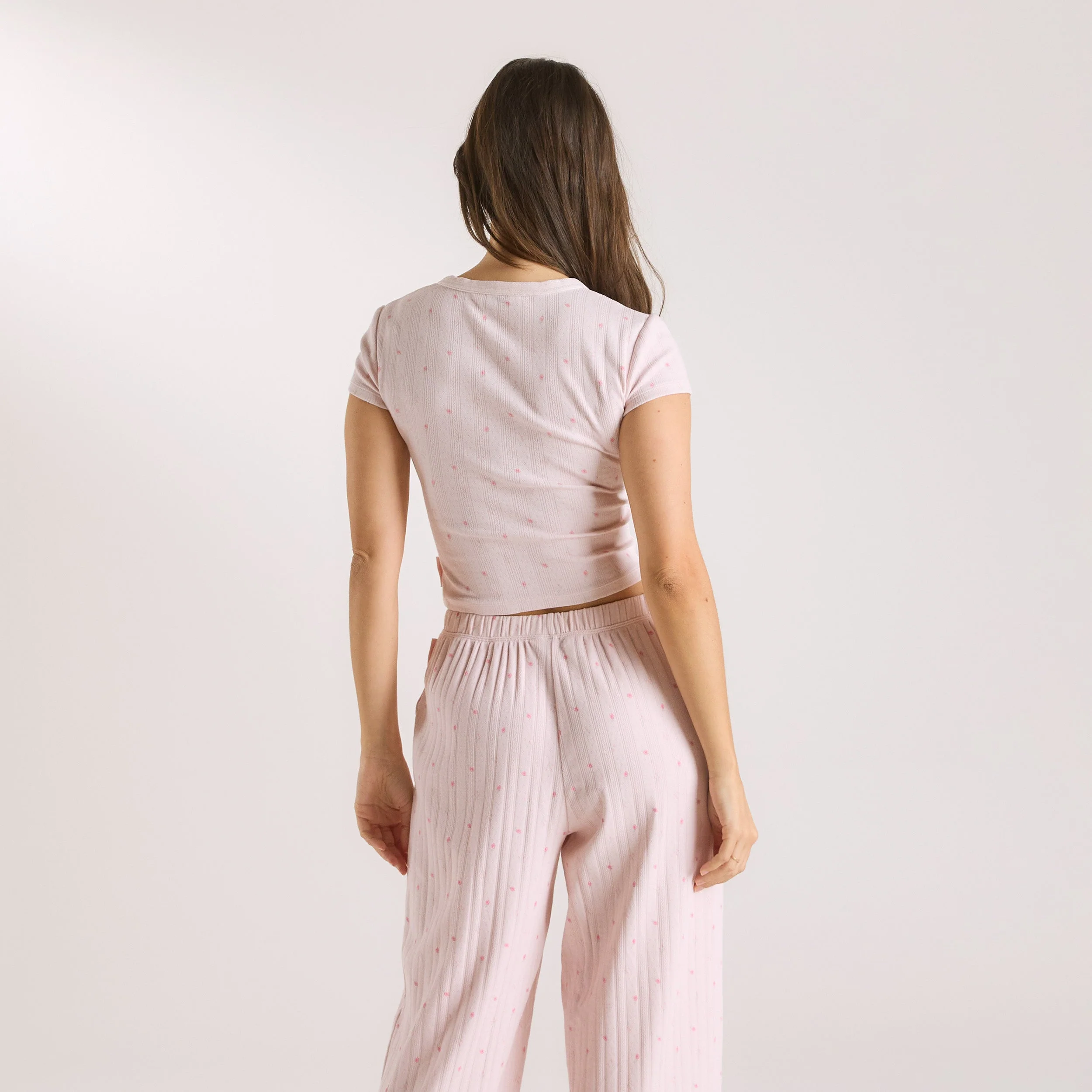 Pointelle Pajama Top - Pink Floral - Image 3