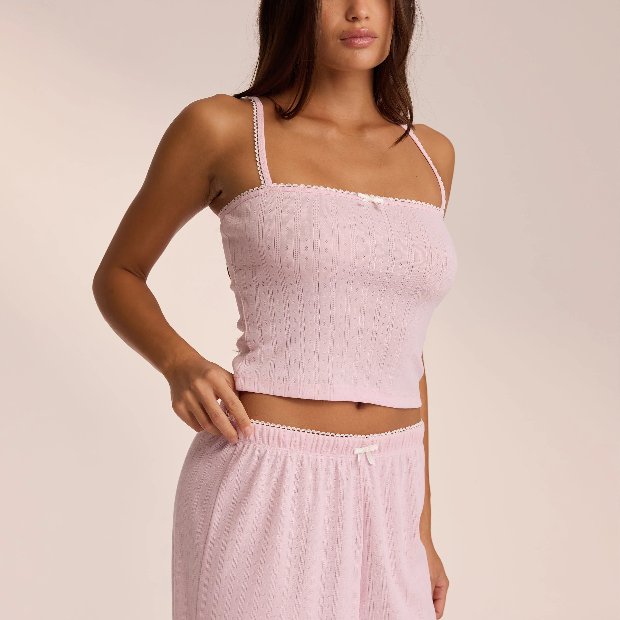 Pointelle Strappy Pajama Top - Pink - Image 5