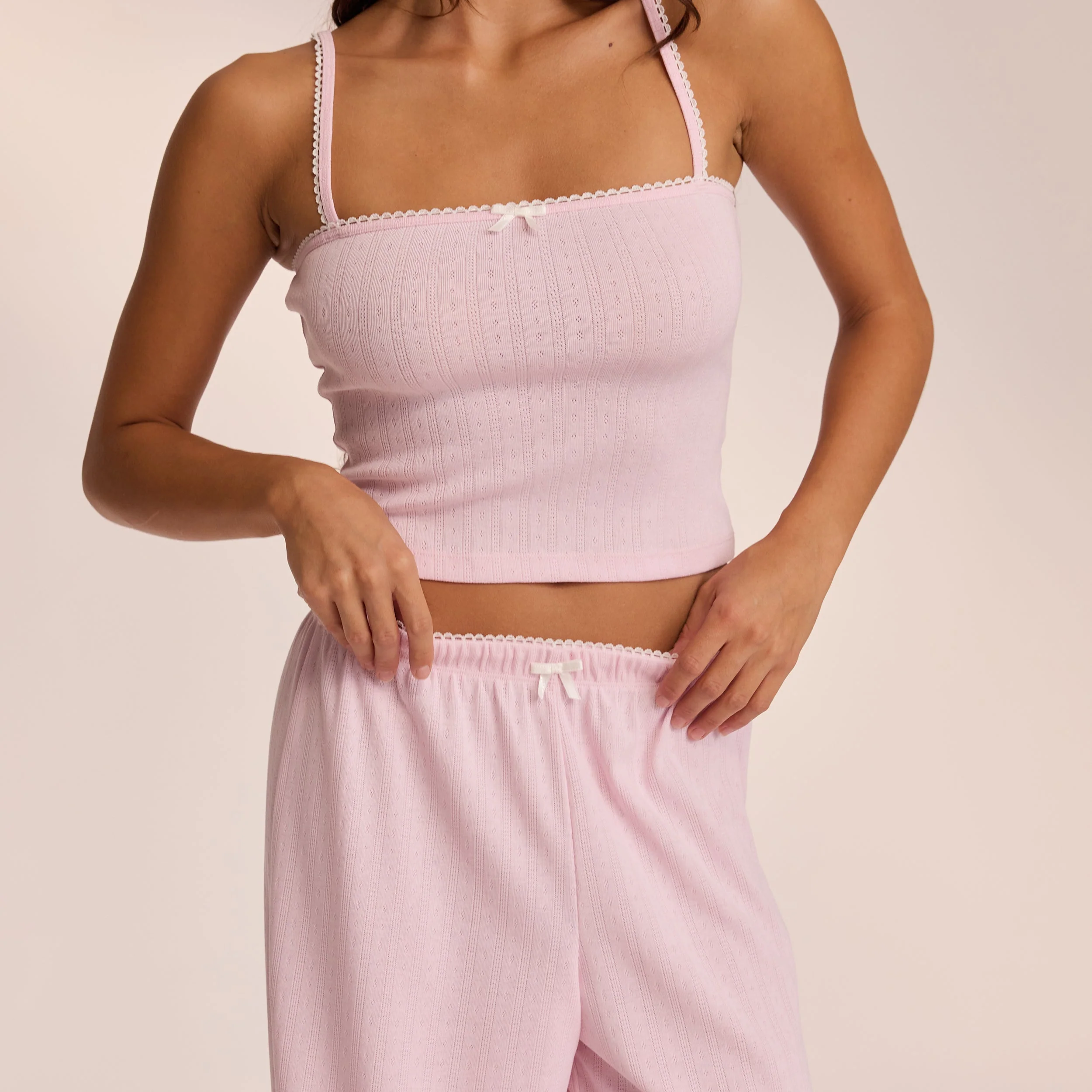 Pointelle Strappy Pajama Top - Pink - Image 6