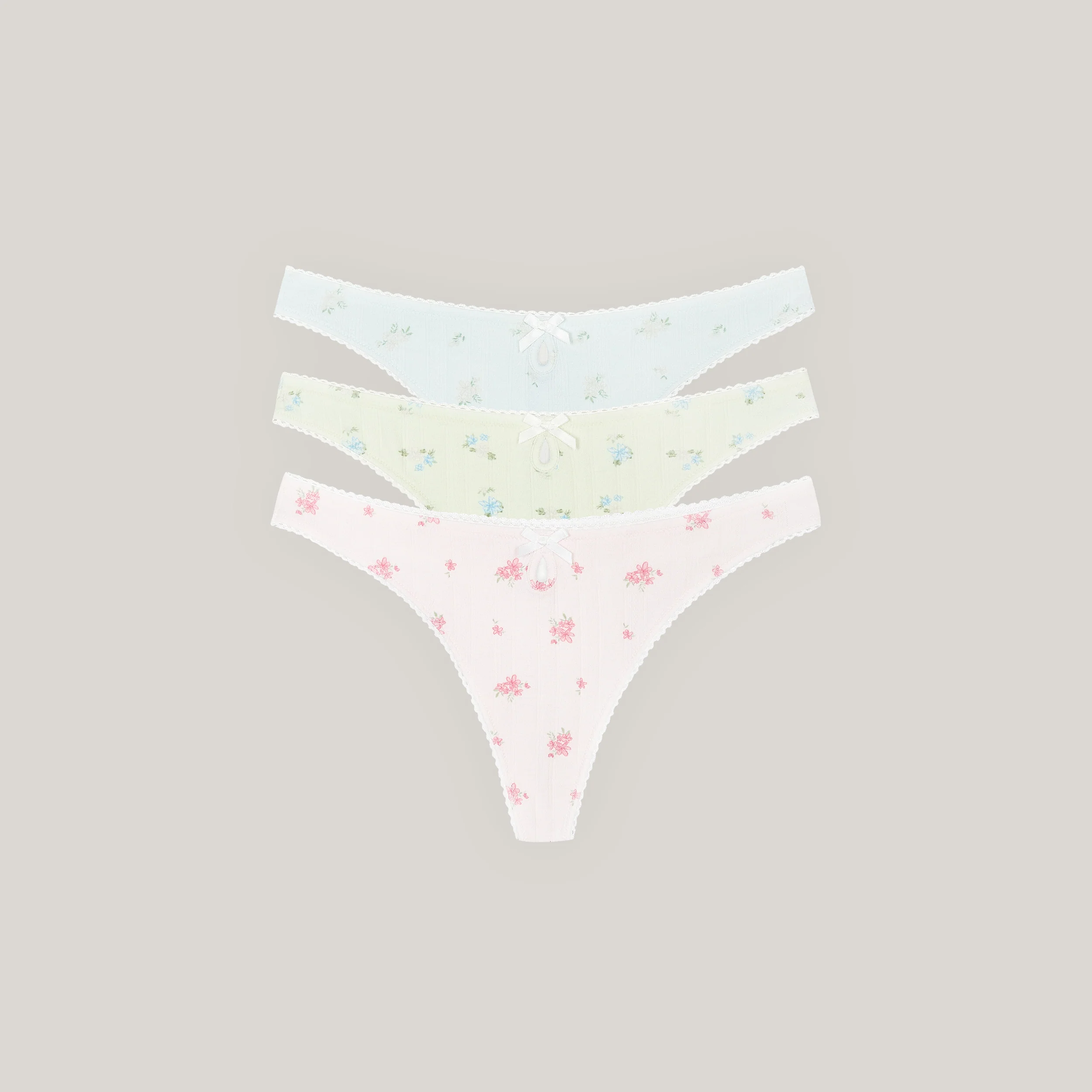 Pointelle Thongs (3-Pack) - Pastel Print
