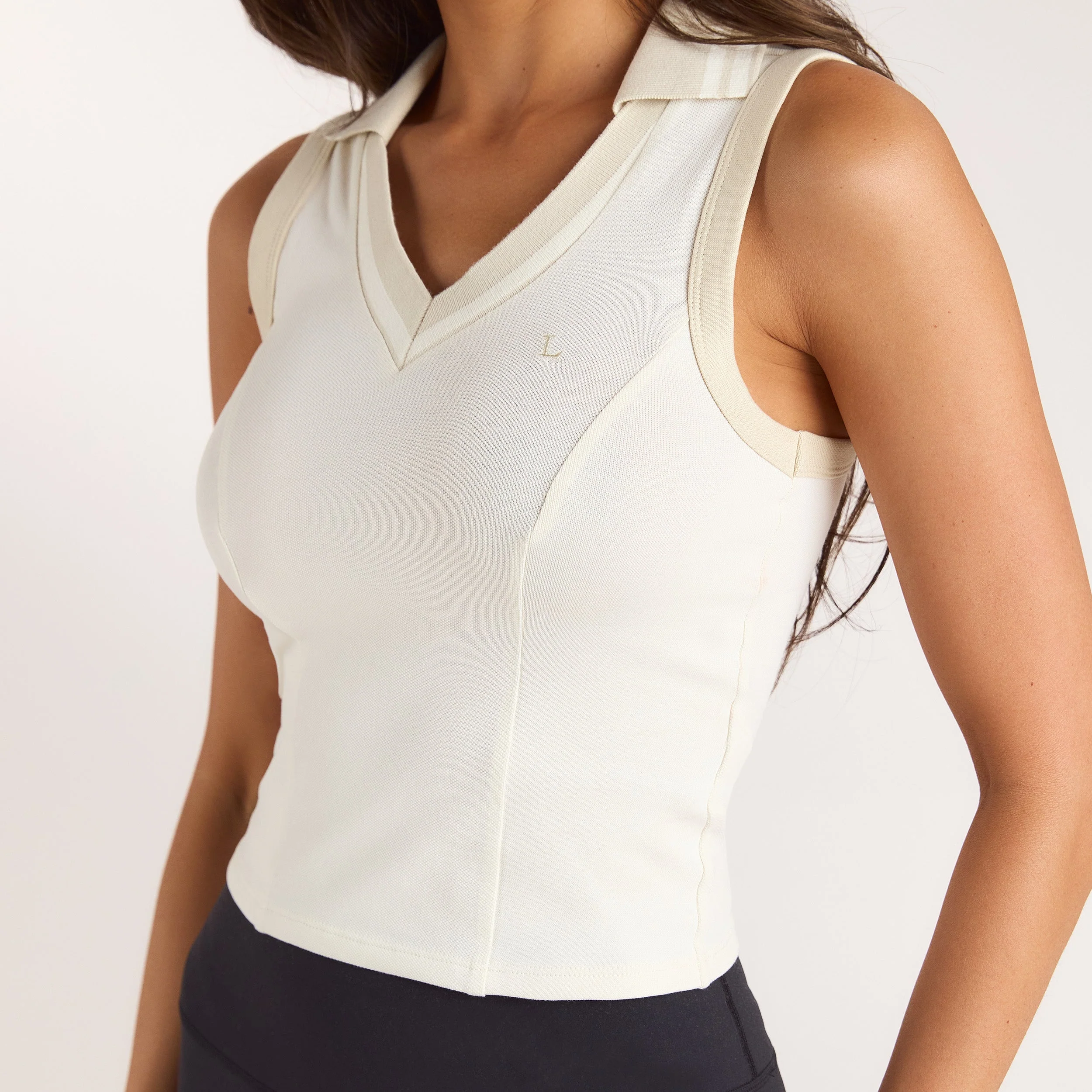 Polo Vest Top - Cream - Image 2