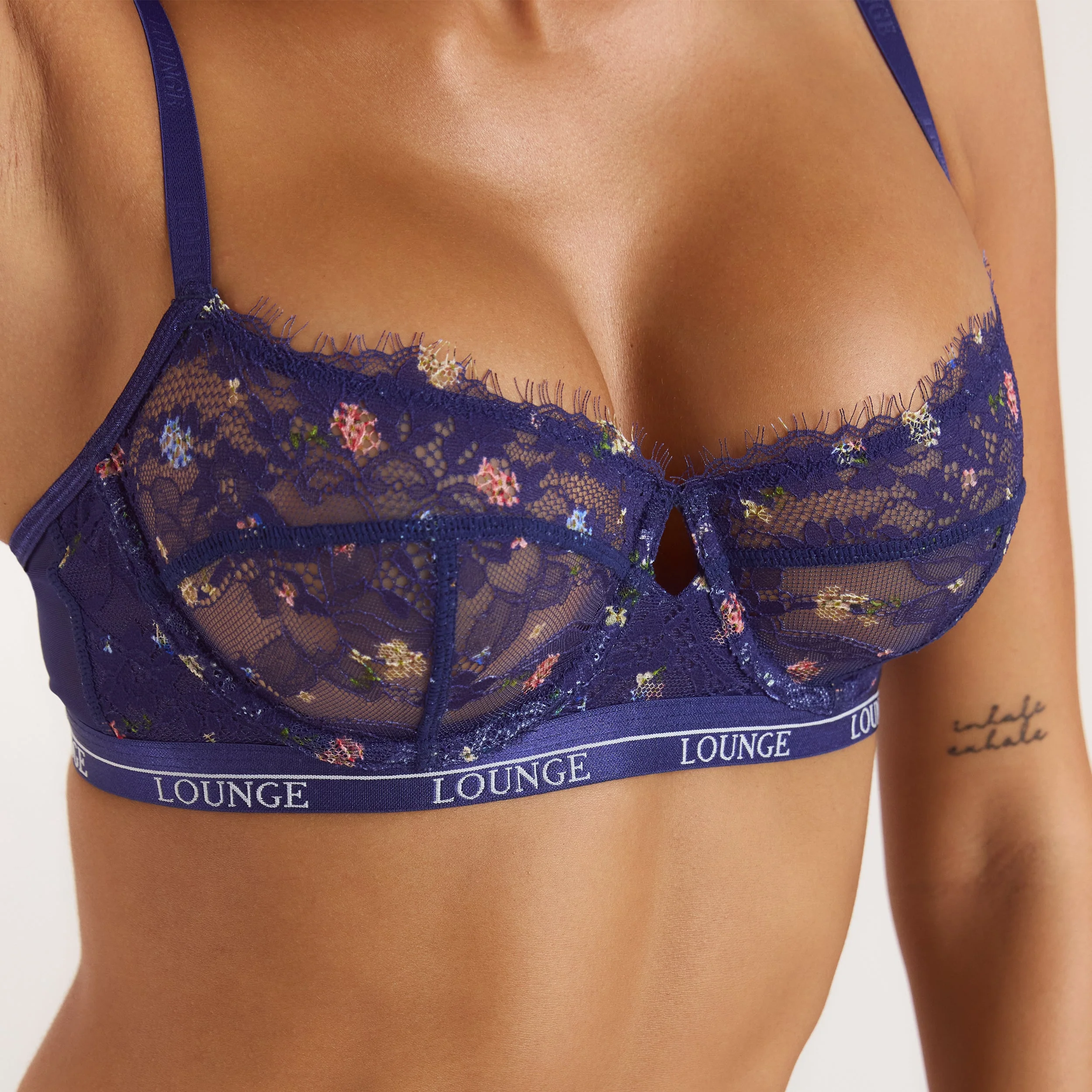 Printed Entice Balcony Bra - Navy Floral - Image 6