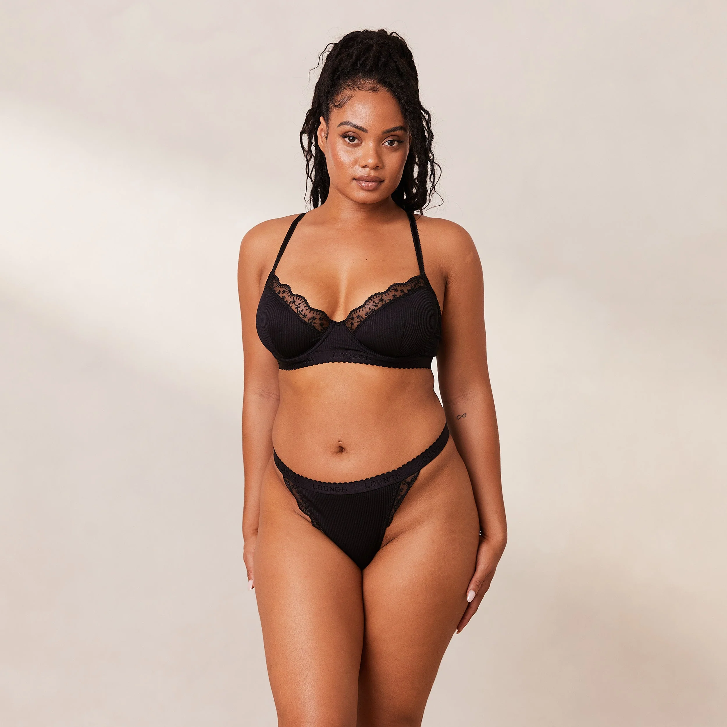 Ribbed Balcony Bra - Black - Image 19