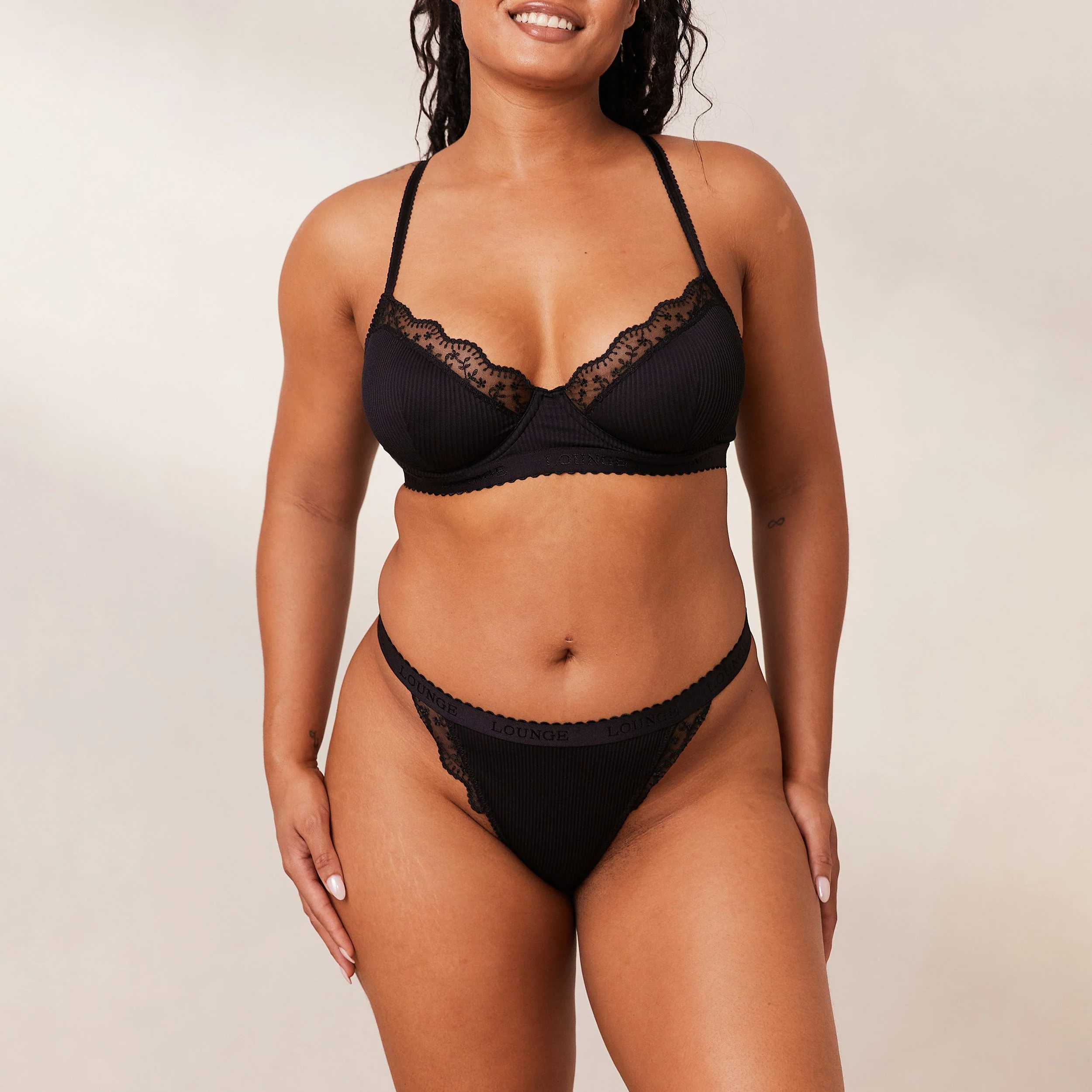 Ribbed Balcony Bra - Black - Image 21