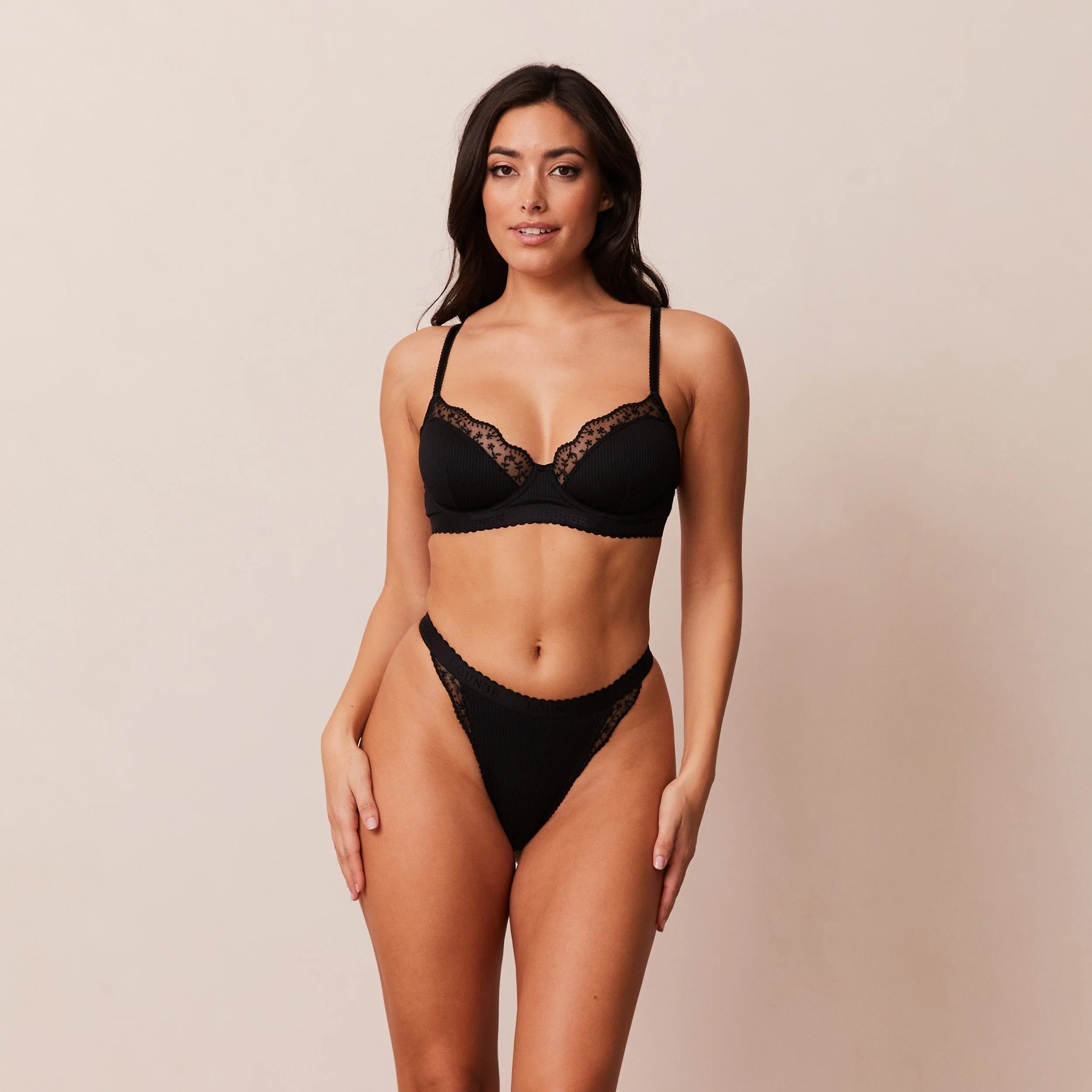 Ribbed Balcony Bra - Black - Image 3