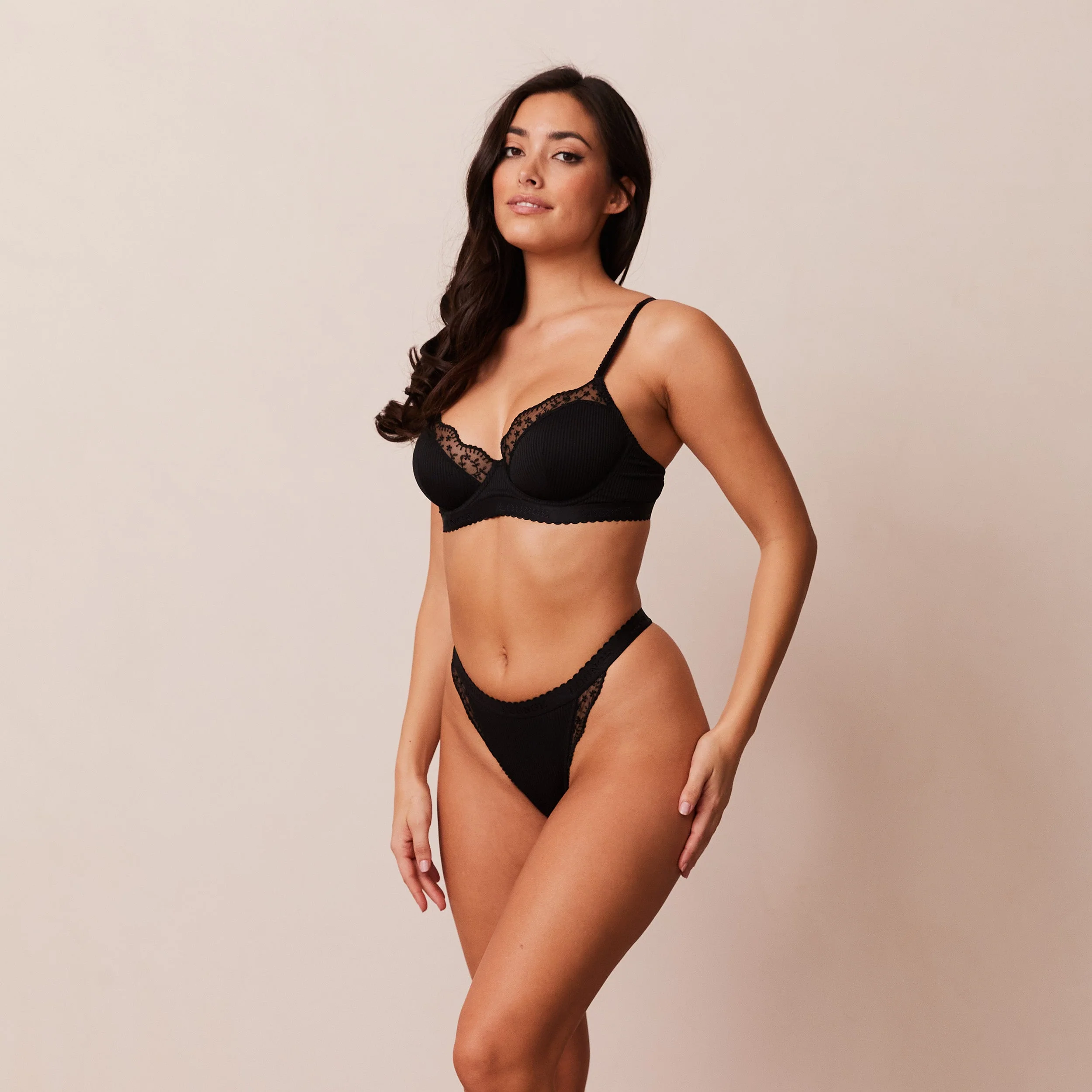 Ribbed Balcony Bra - Black - Image 5