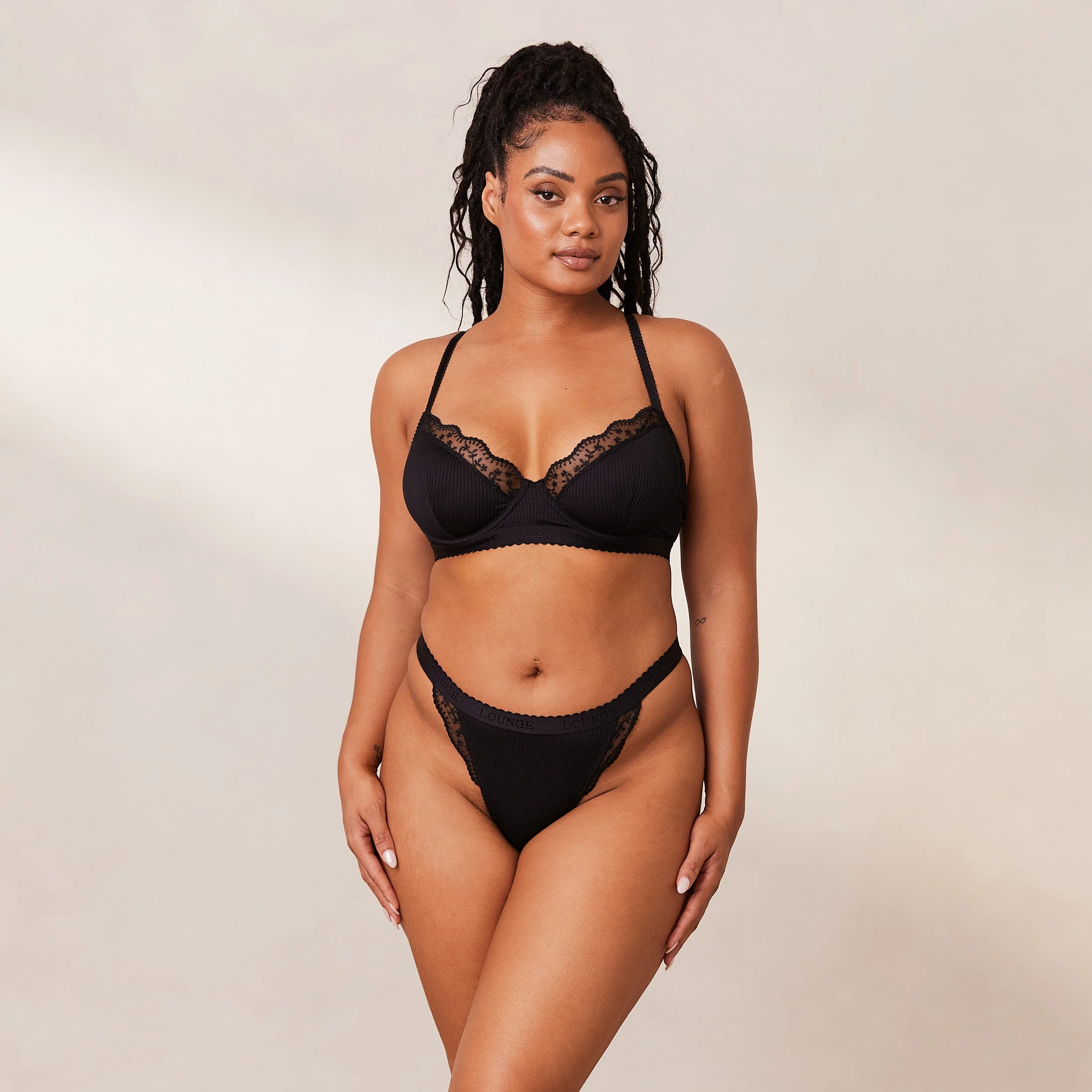 Ribbed Balcony Bra - Black - Image 7