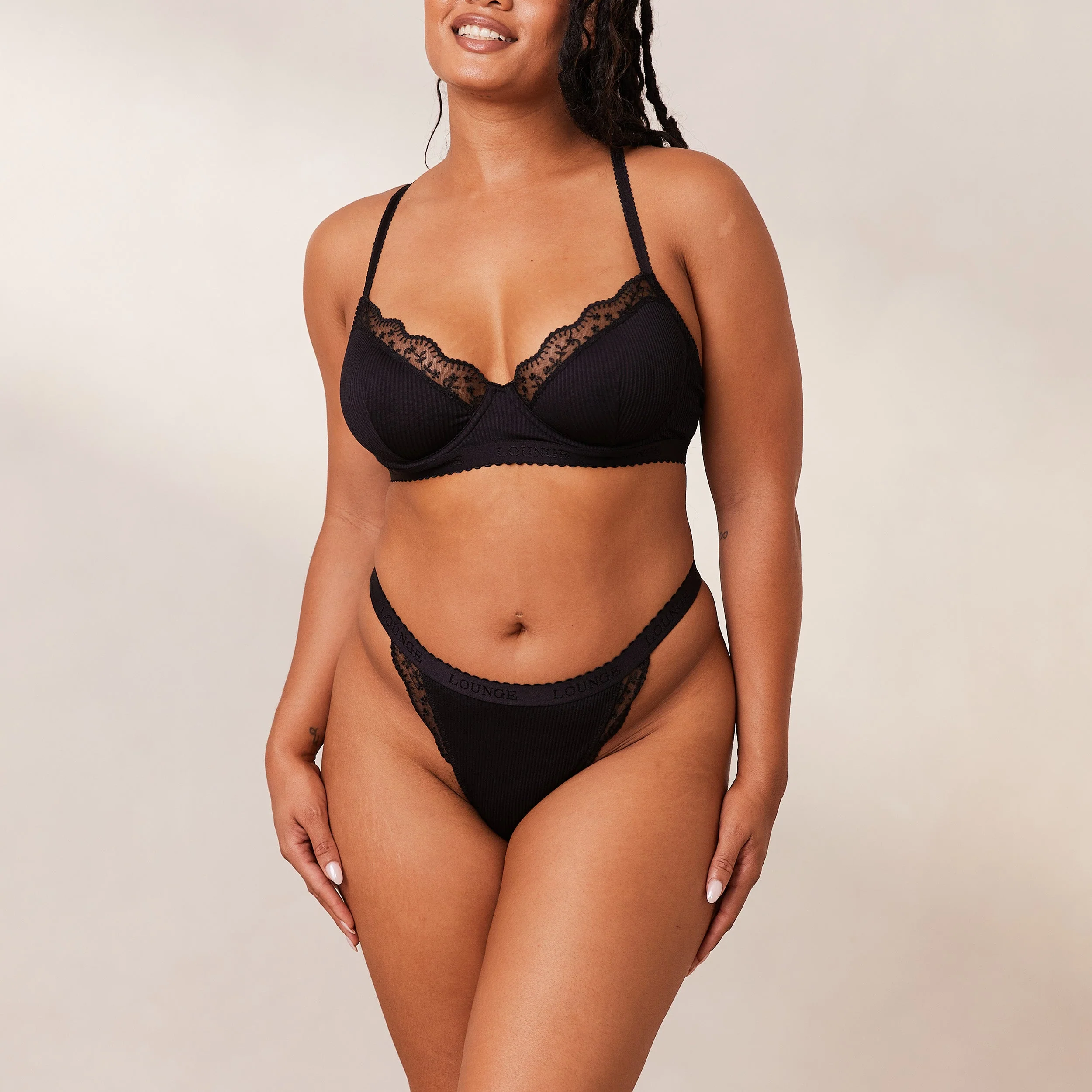 Ribbed Balcony Bra - Black - Image 9