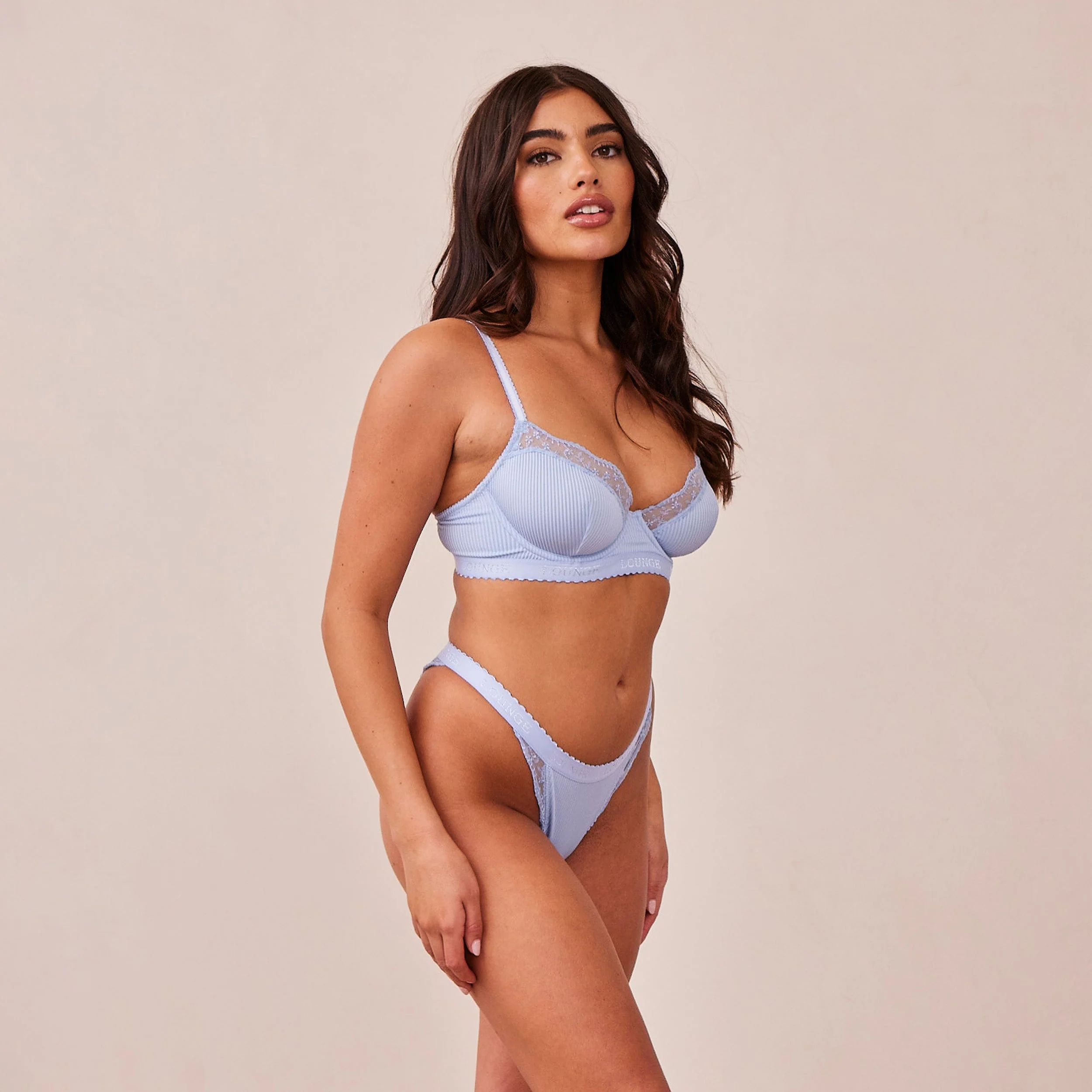 Ribbed Balcony Bra  - Blue - Image 18