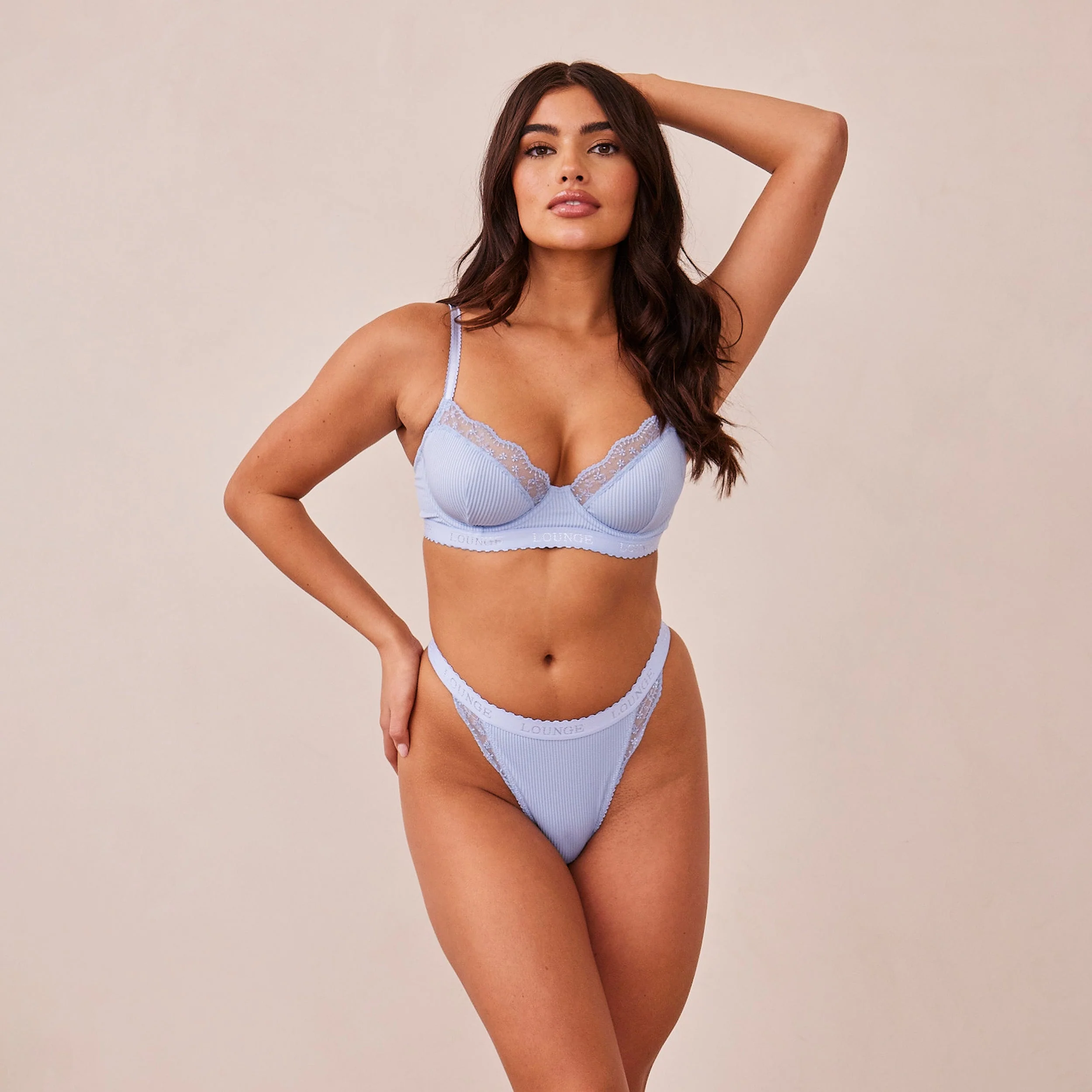 Ribbed Balcony Bra  - Blue - Image 6