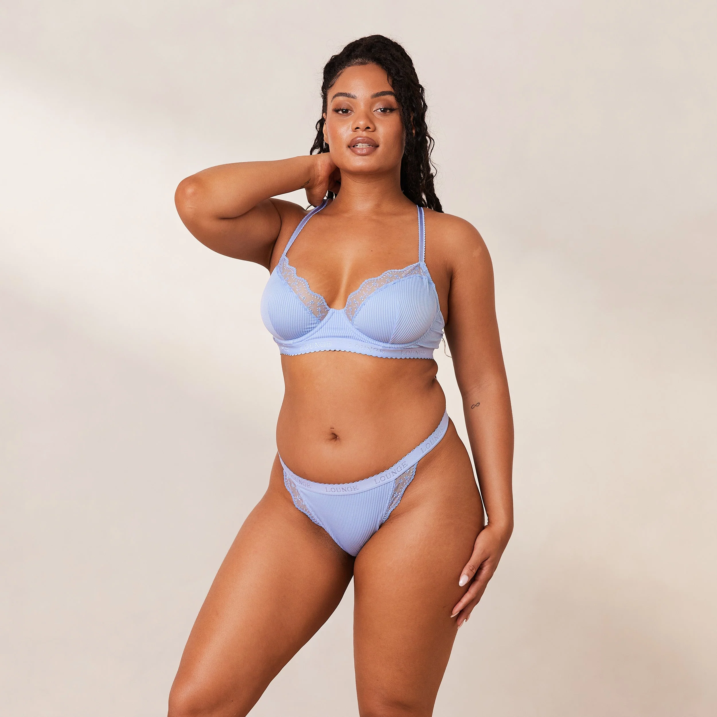 Ribbed Balcony Bra  - Blue - Image 7