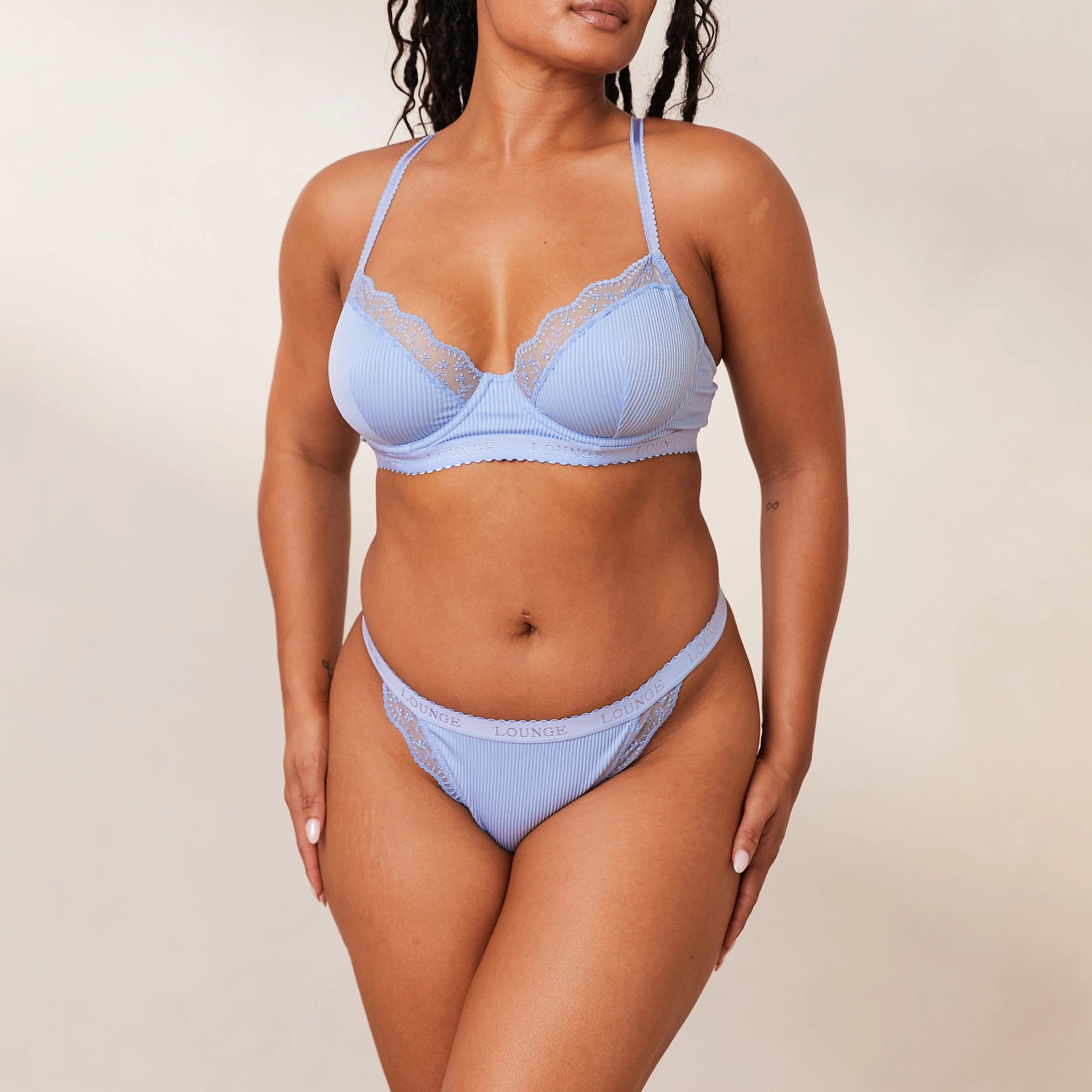 Ribbed Balcony Bra  - Blue - Image 9