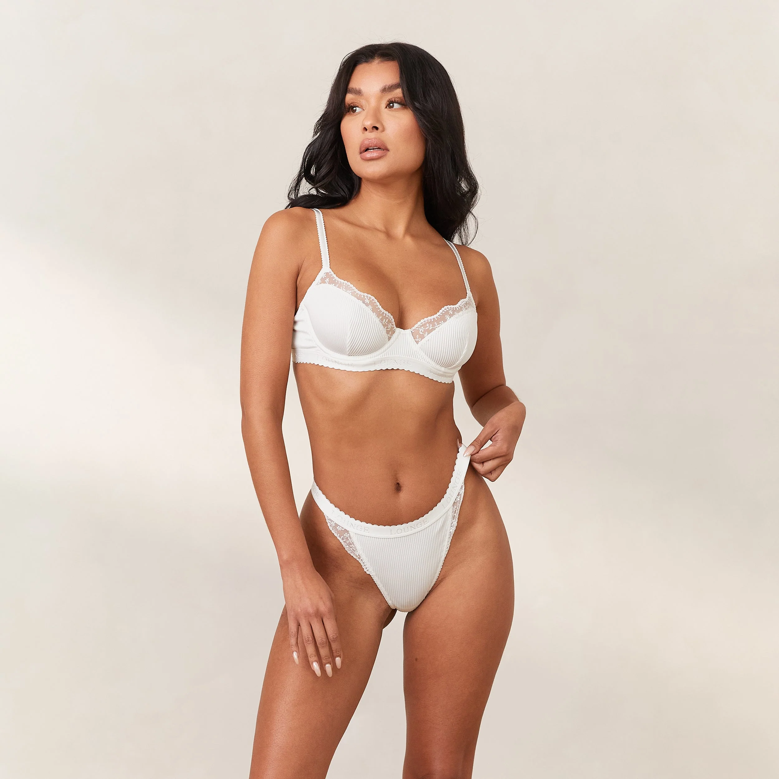 Ribbed Balcony Bra  - White - Image 5