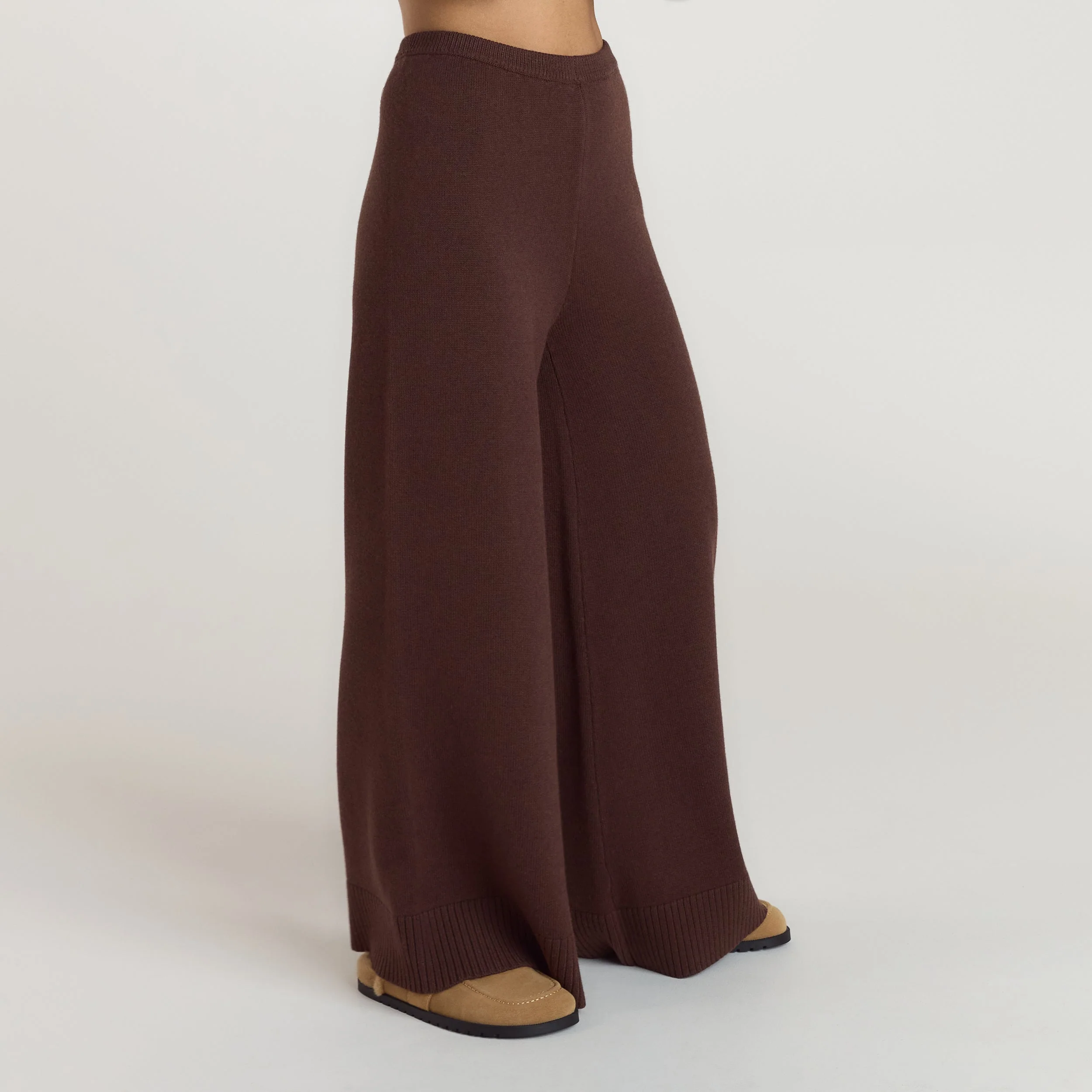 Ribbed Hem Knitted Trousers - Chocolate - Image 6
