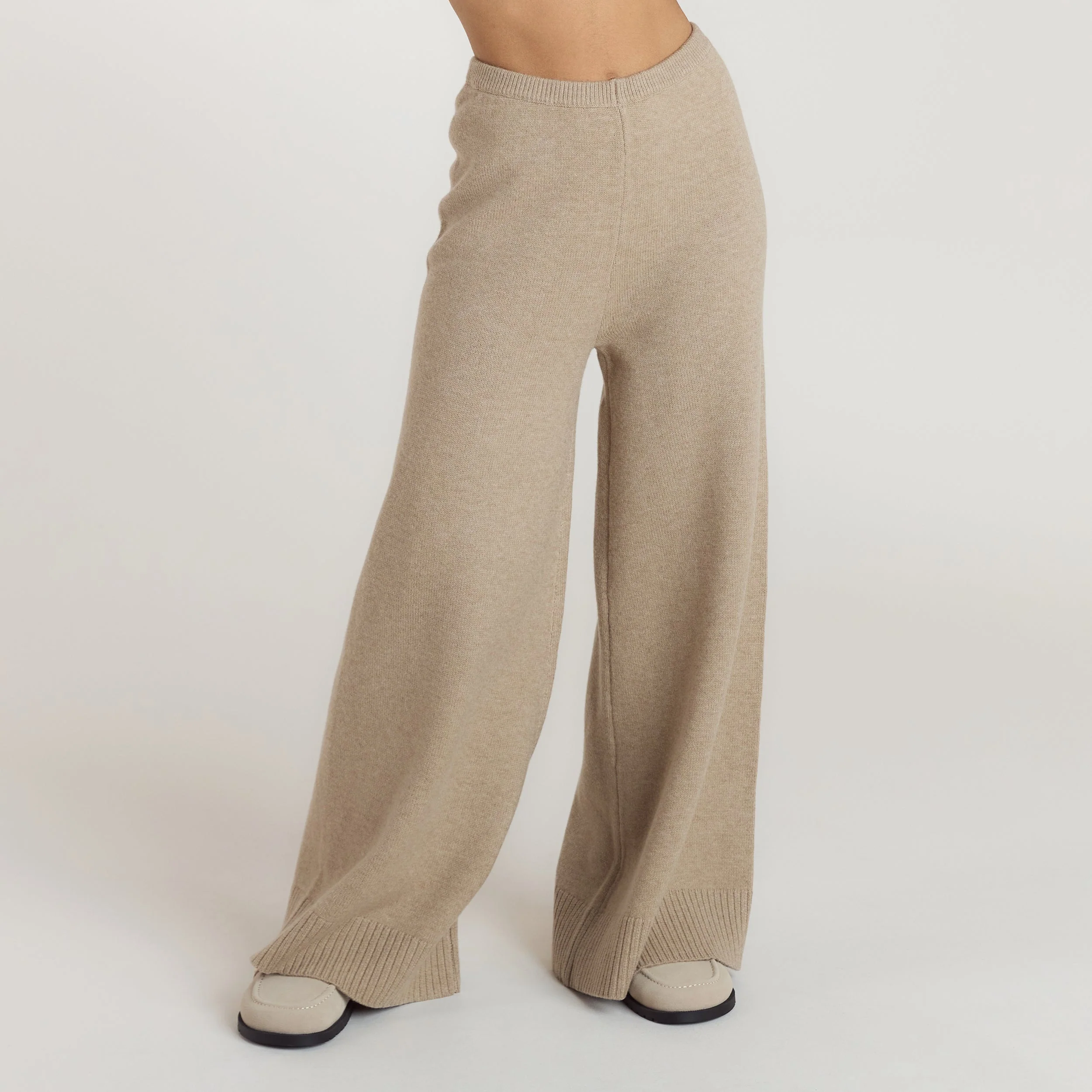 Ribbed Hem Knitted Trousers - Mink - Image 2