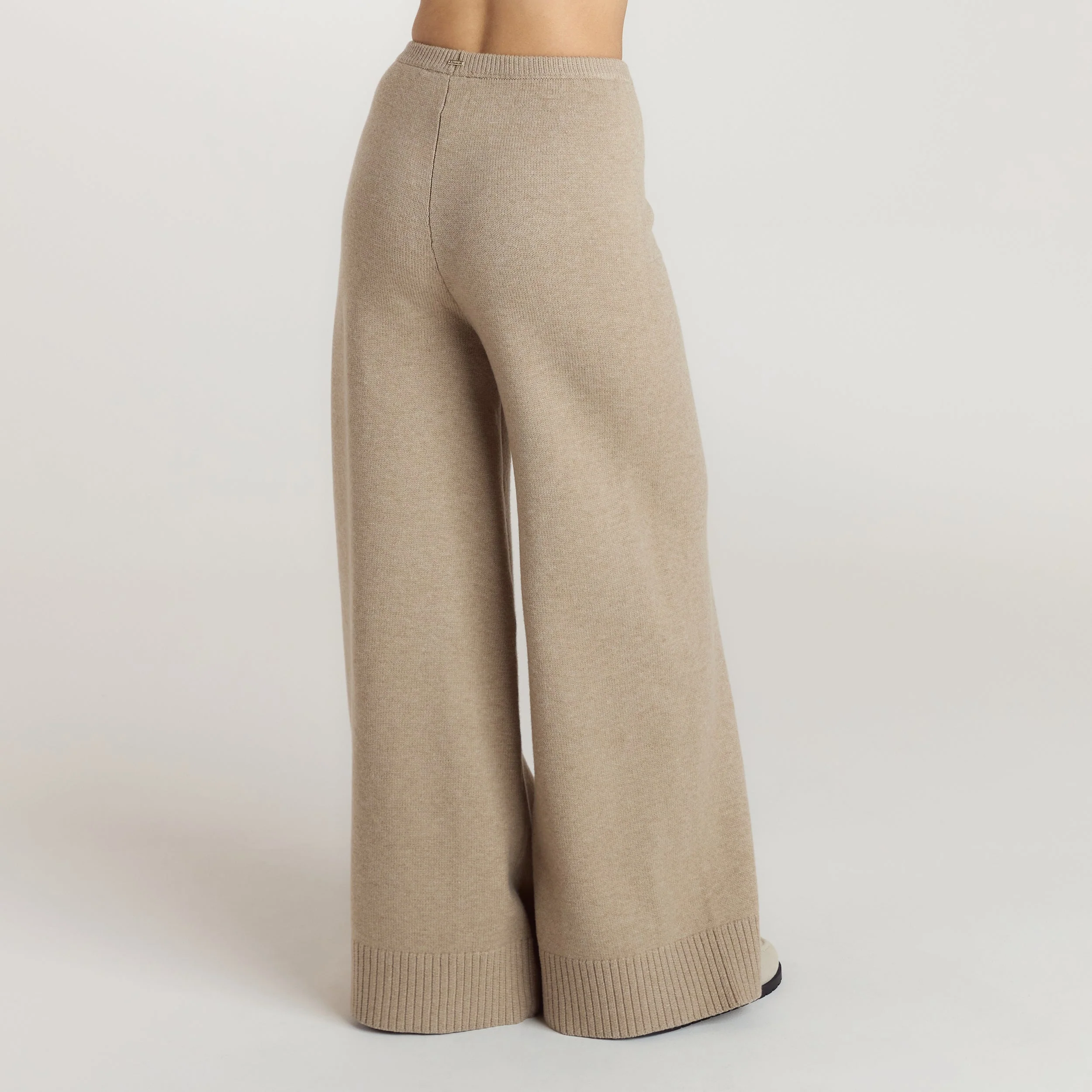 Ribbed Hem Knitted Trousers - Mink - Image 3
